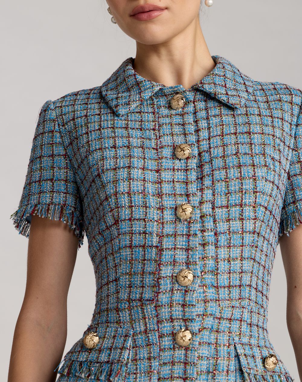 Blue Short Sleeve Collared Mini Dress - Ieena for Mac Duggal