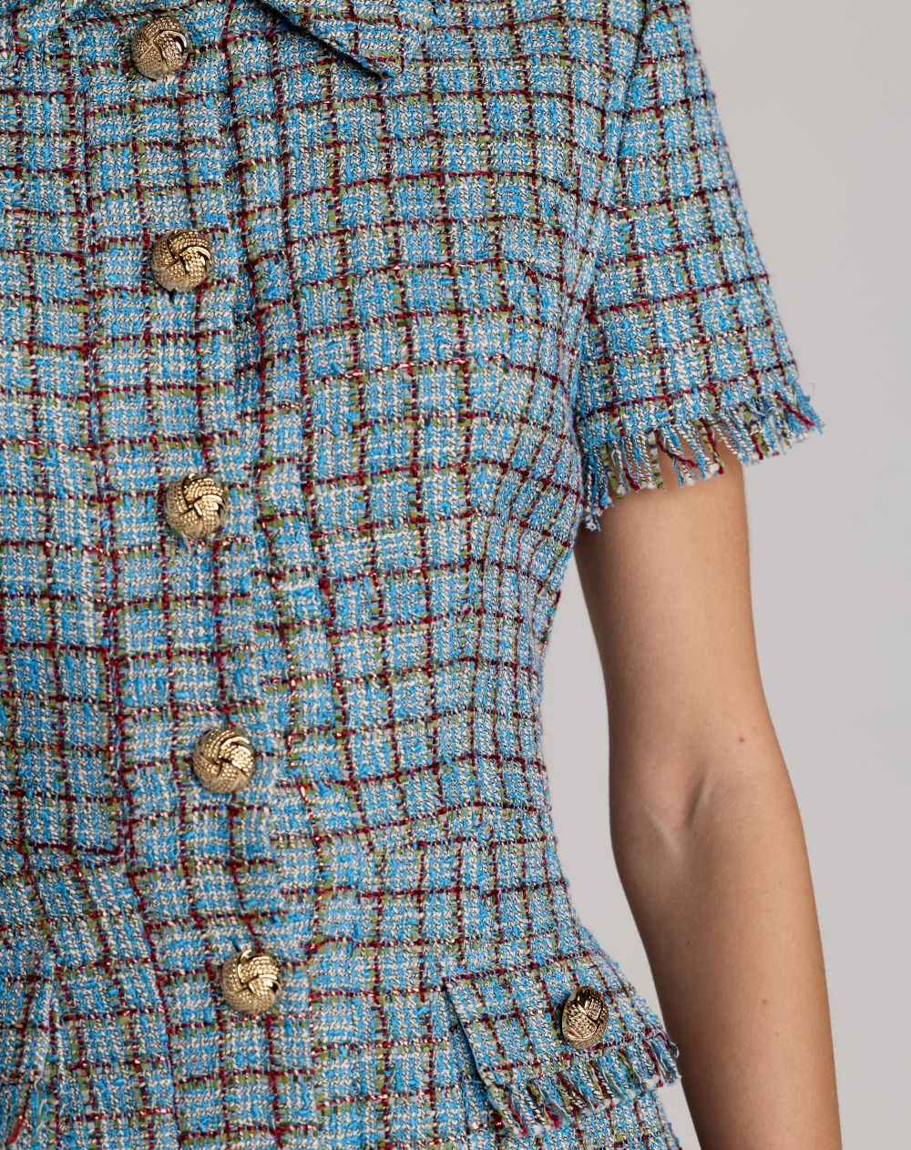 Blue Short Sleeve Collared Mini Dress - Ieena for Mac Duggal