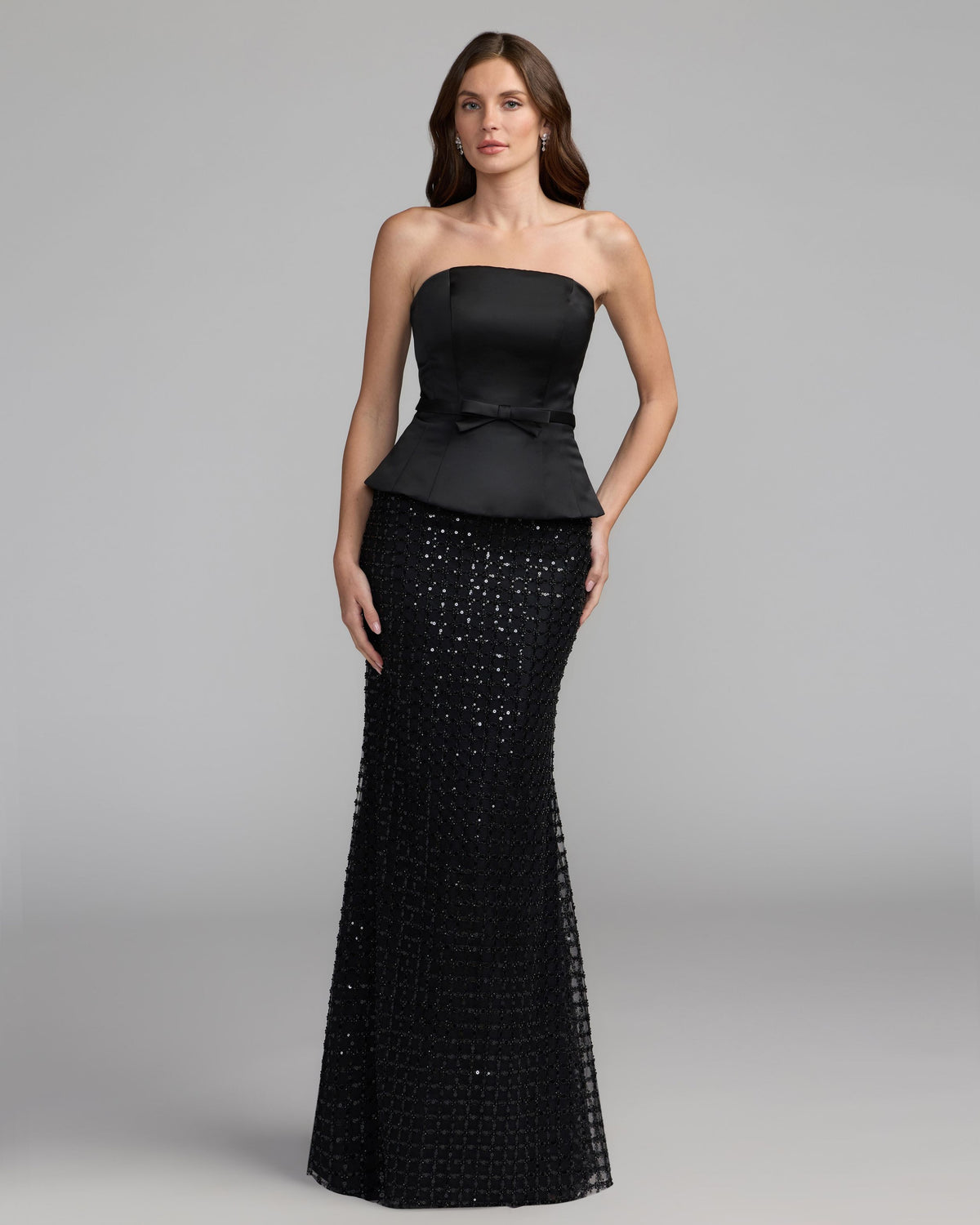 Black Strapless Satin Top With Embellished Skirt Gown - Ieena for Mac Duggal