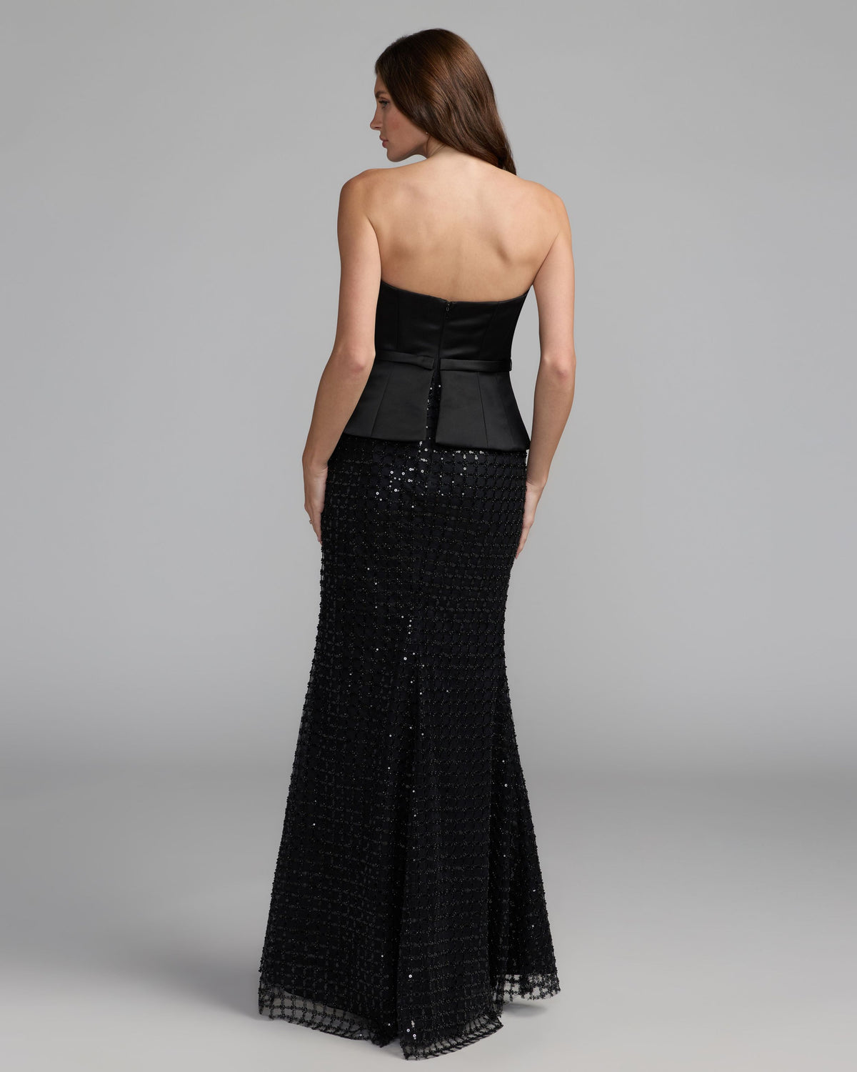 Black Strapless Satin Top With Embellished Skirt Gown - Ieena for Mac Duggal