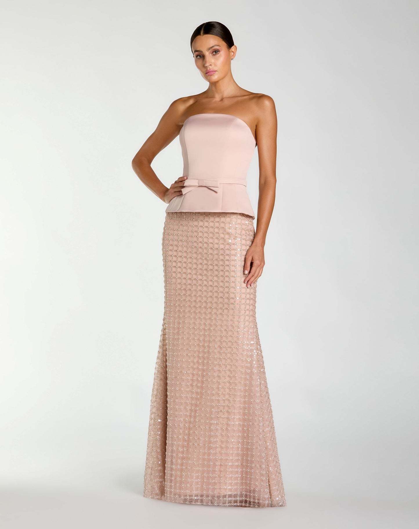 Pink Strapless Satin Top With Embellished Skirt Gown - Ieena for Mac Duggal