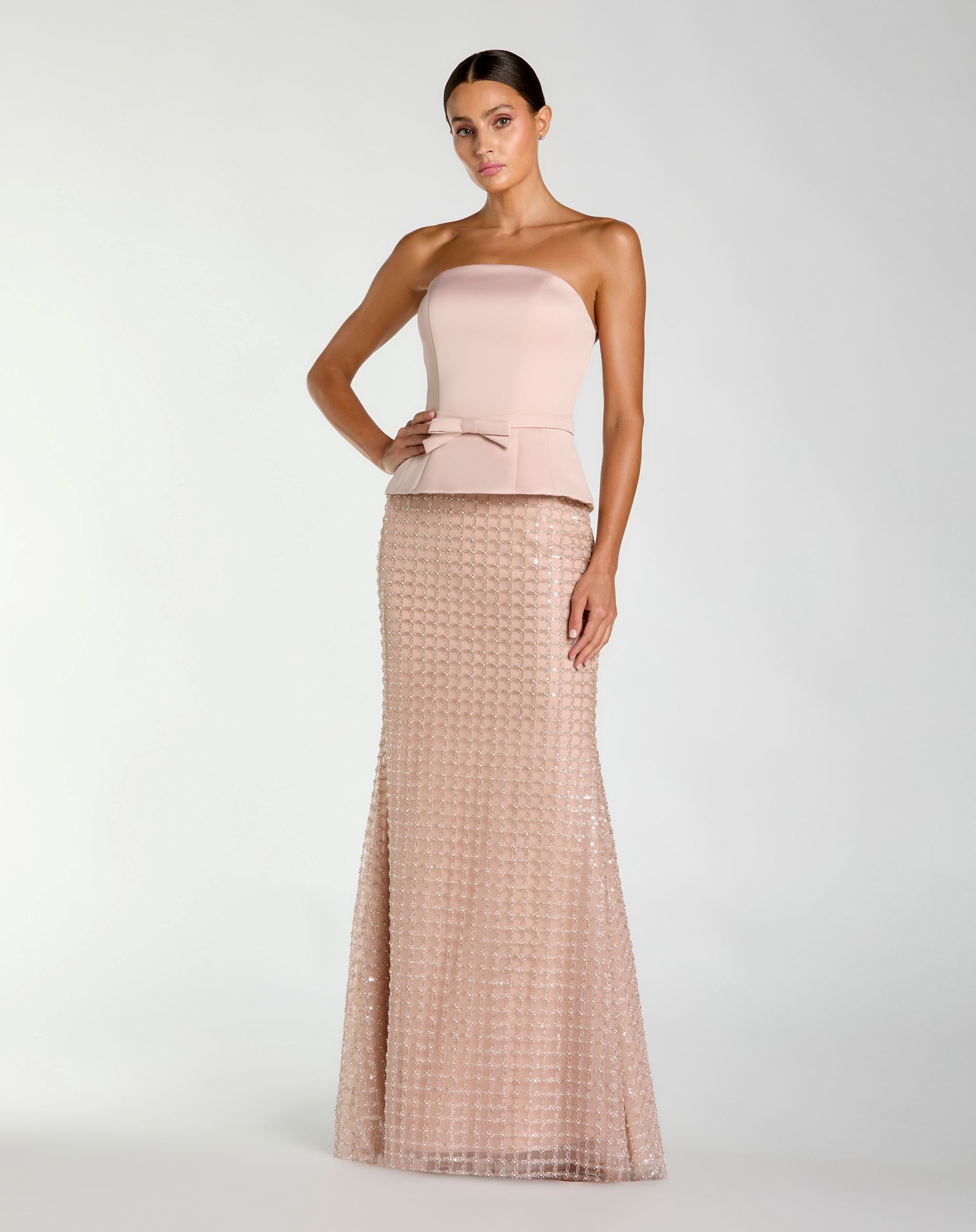 Pink Strapless Satin Top With Embellished Skirt Gown - Ieena for Mac Duggal