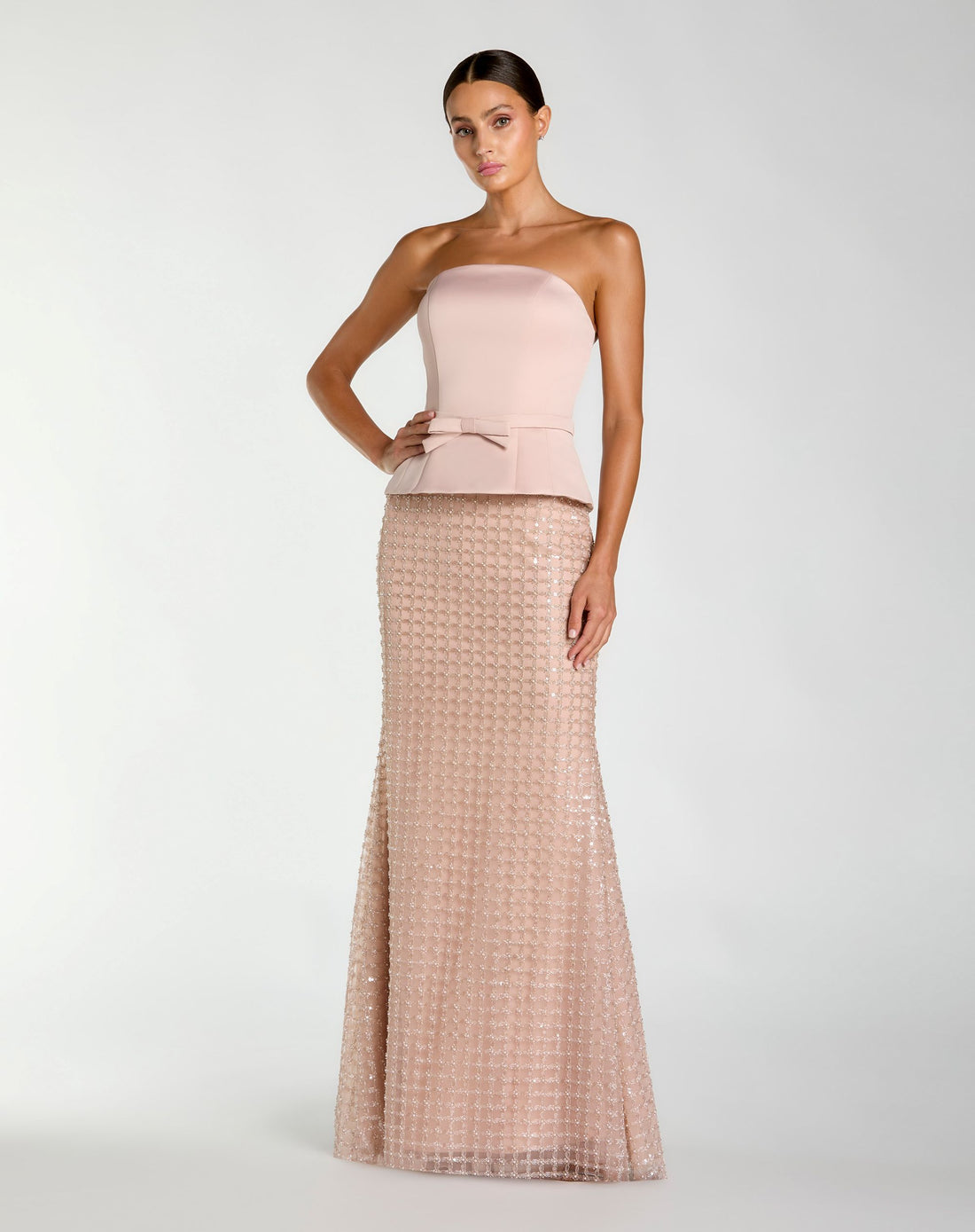 Pink Strapless Satin Top With Embellished Skirt Gown - Ieena for Mac Duggal