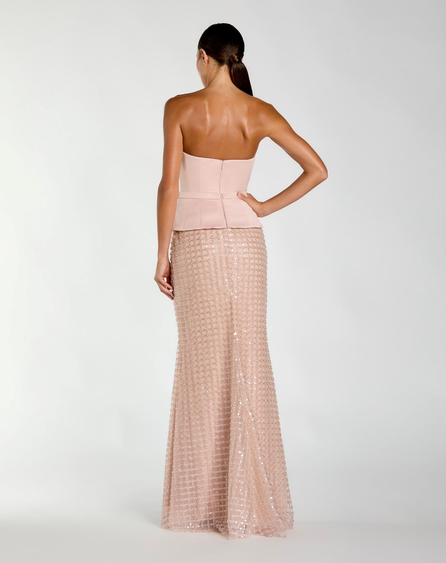 Pink Strapless Satin Top With Embellished Skirt Gown - Ieena for Mac Duggal