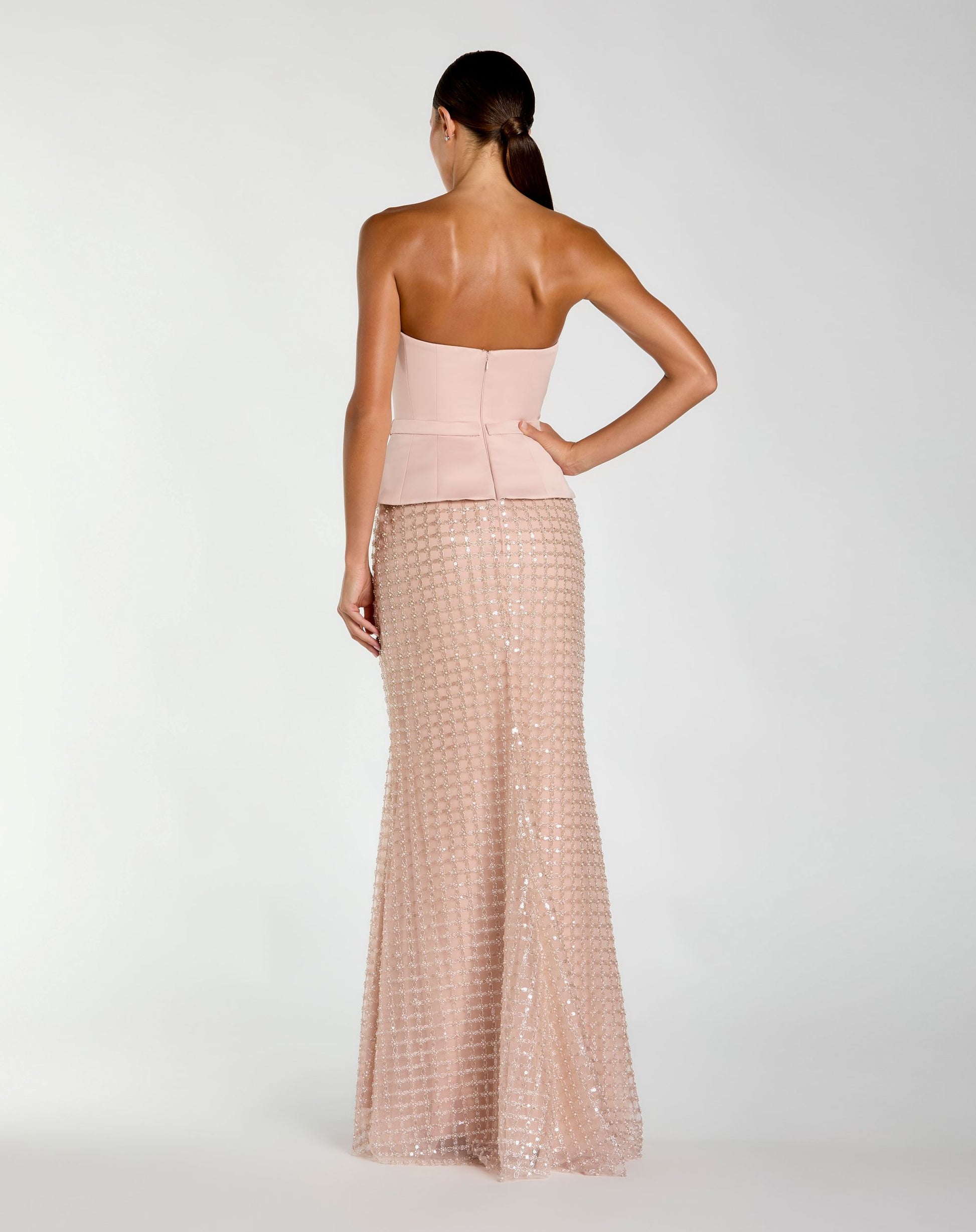Pink Strapless Satin Top With Embellished Skirt Gown - Ieena for Mac Duggal