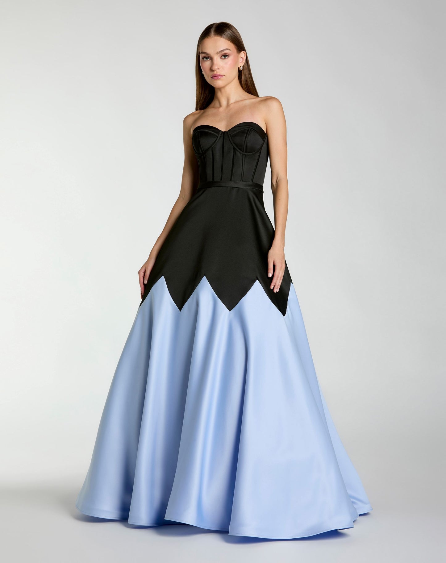 Black and Blue Strapless Satin Sweetheart Ball Gown - Ieena for Mac Duggal