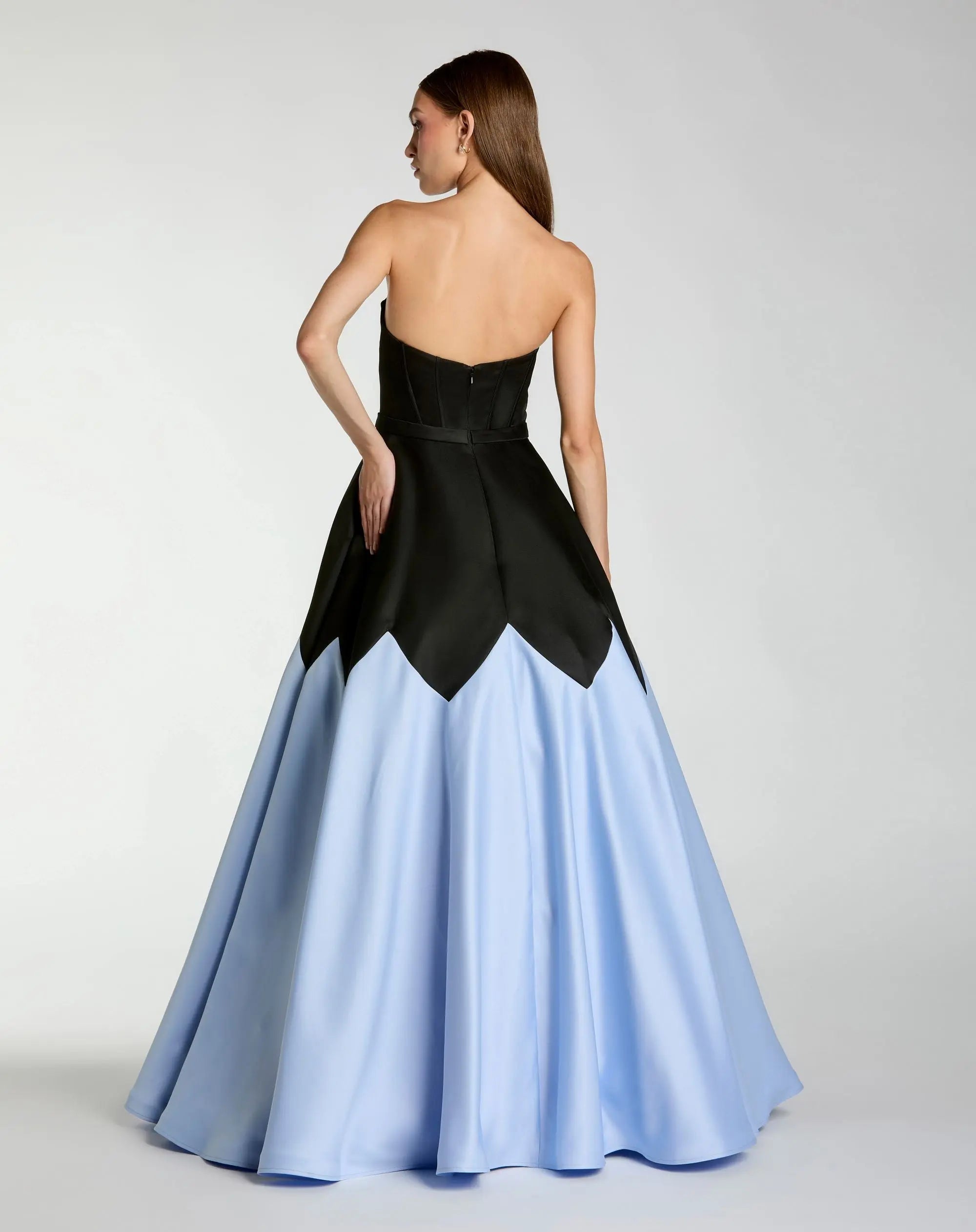 Black and Blue Strapless Satin Sweetheart Ball Gown
