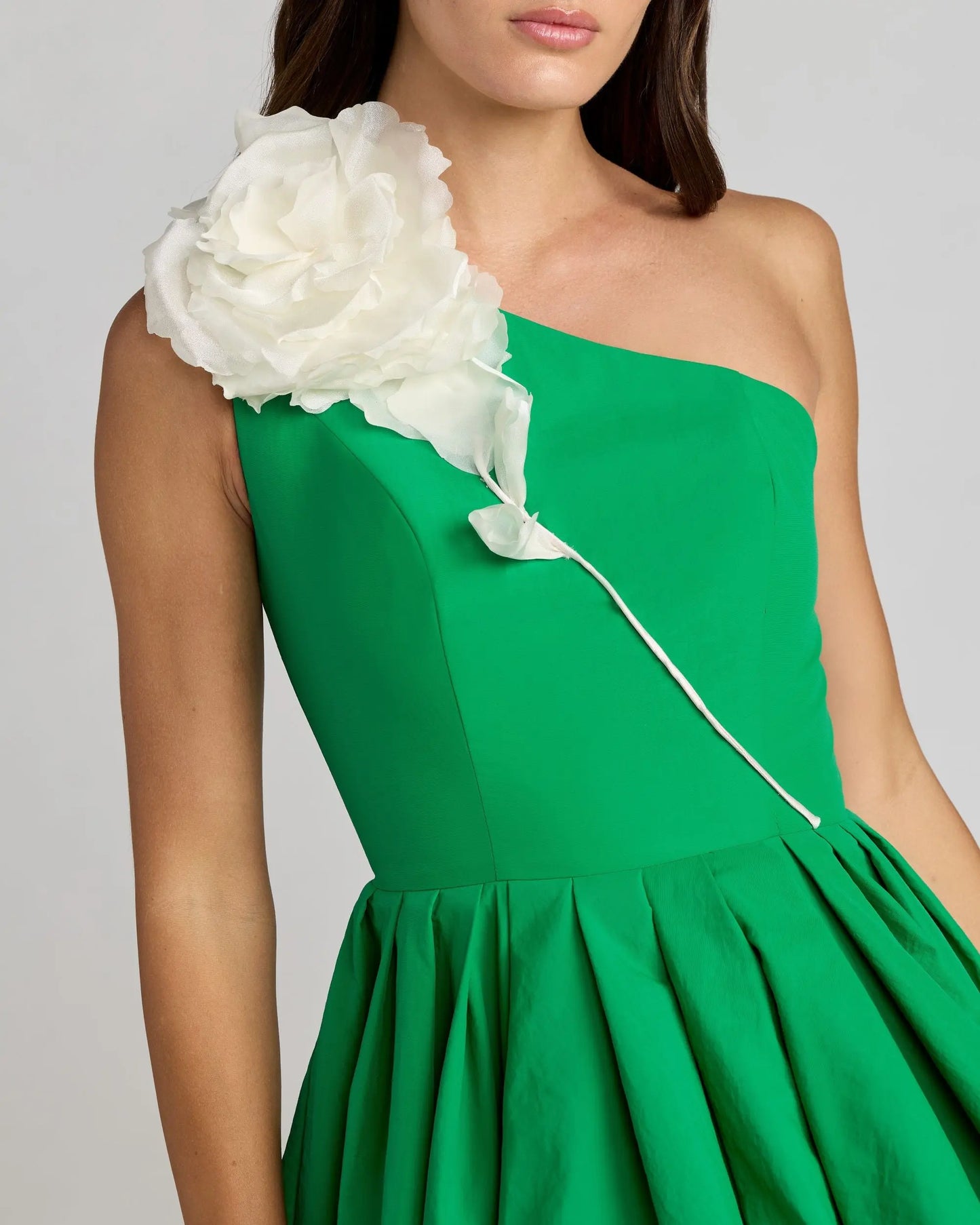 Green Bubble Hem Mini Dress With 3D Flower Ieena for Mac Duggal