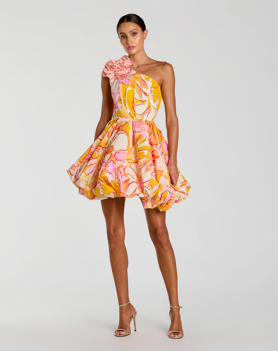 Multicolor One Shoulder Bubble Hem Faille Mini Dress - Ieena for Mac Duggal