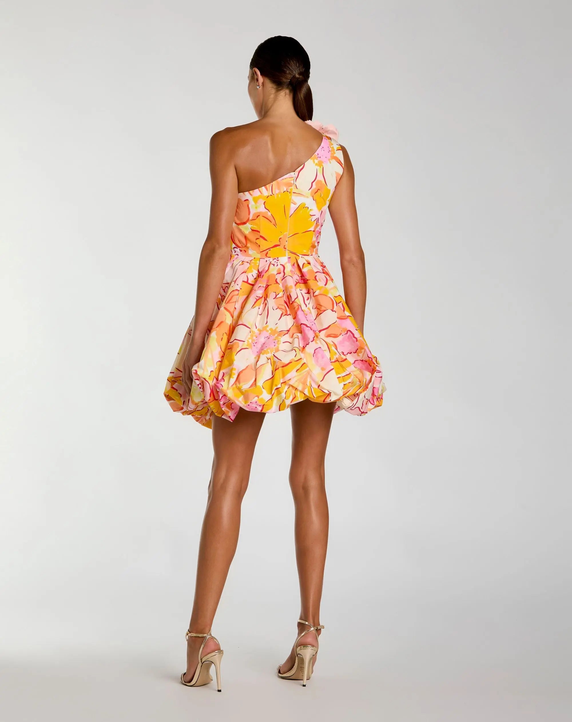 Multicolor One Shoulder Bubble Hem Faille Mini Dress - Ieena for Mac Duggal