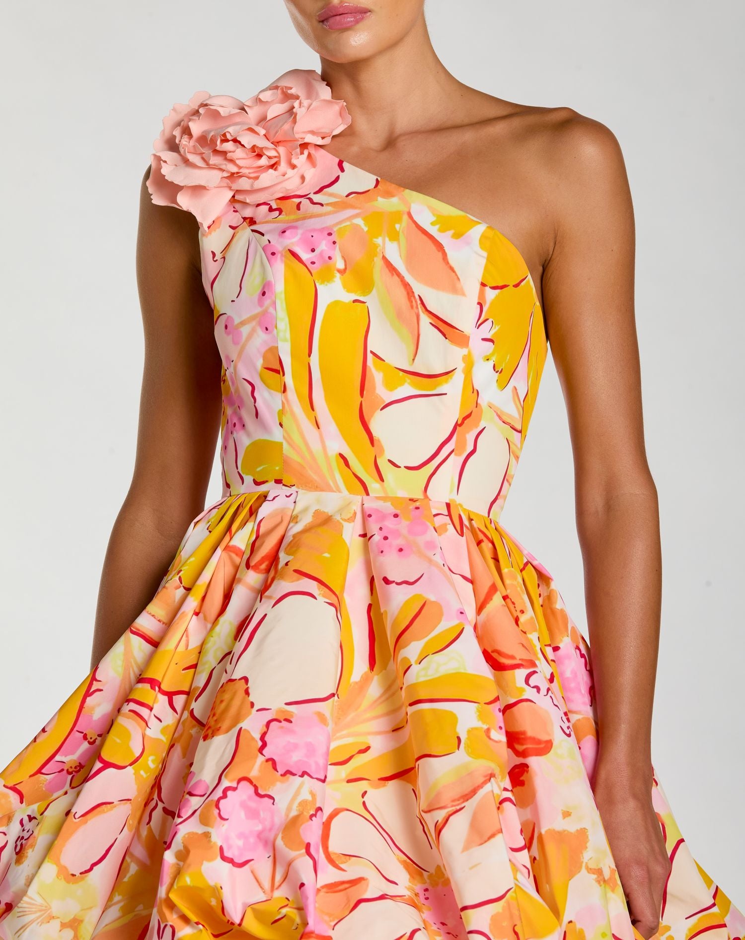 Multicolor One Shoulder Bubble Hem Faille Mini Dress - Ieena for Mac Duggal