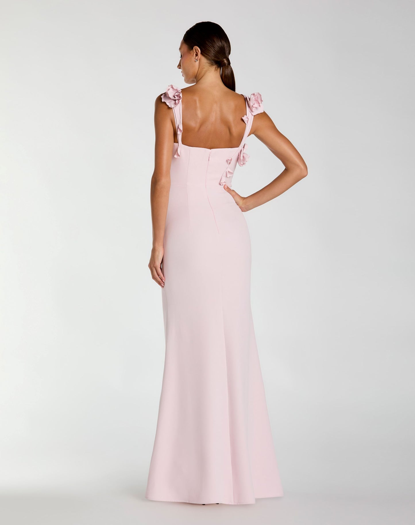 Pink Sleeveless Crepe Column Gown With Floral Detail - Ieena for Mac Duggal