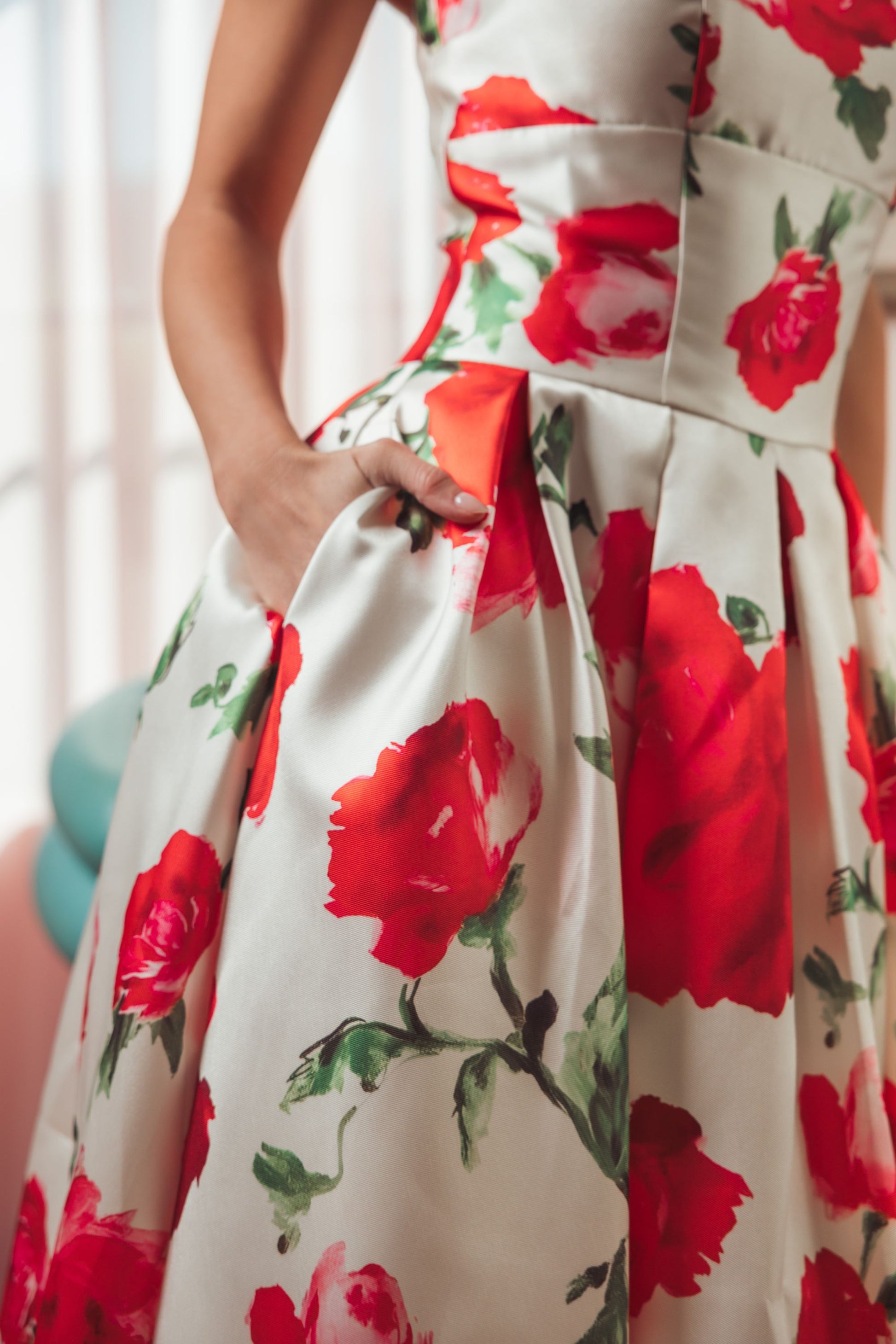 White Strapless Floral Printed A Line Midi Dress - Ieena for Mac Duggal