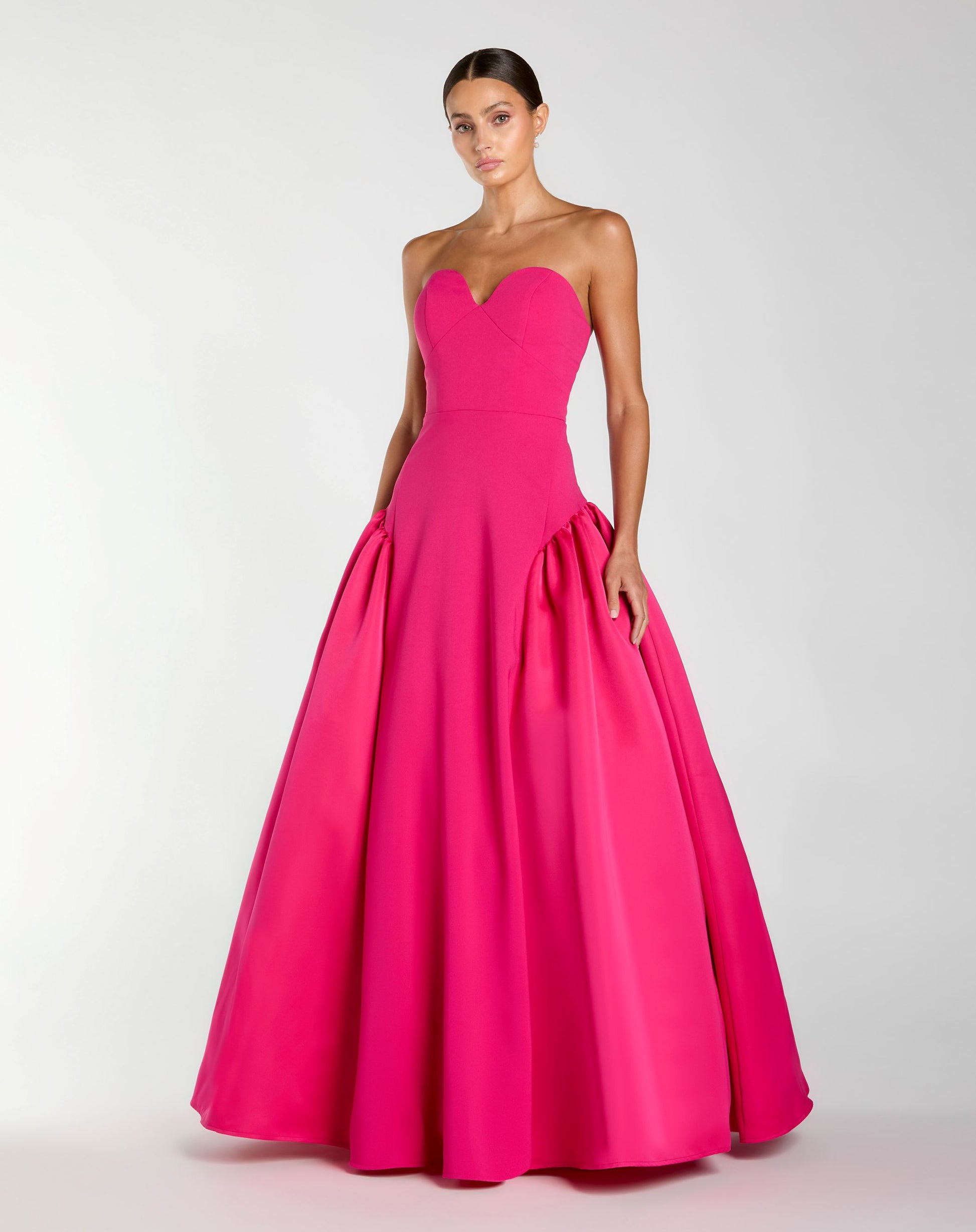 Pink Strapless Sweetheart Crepe Gown with Satin Skirt - Ieena for Mac Duggal
