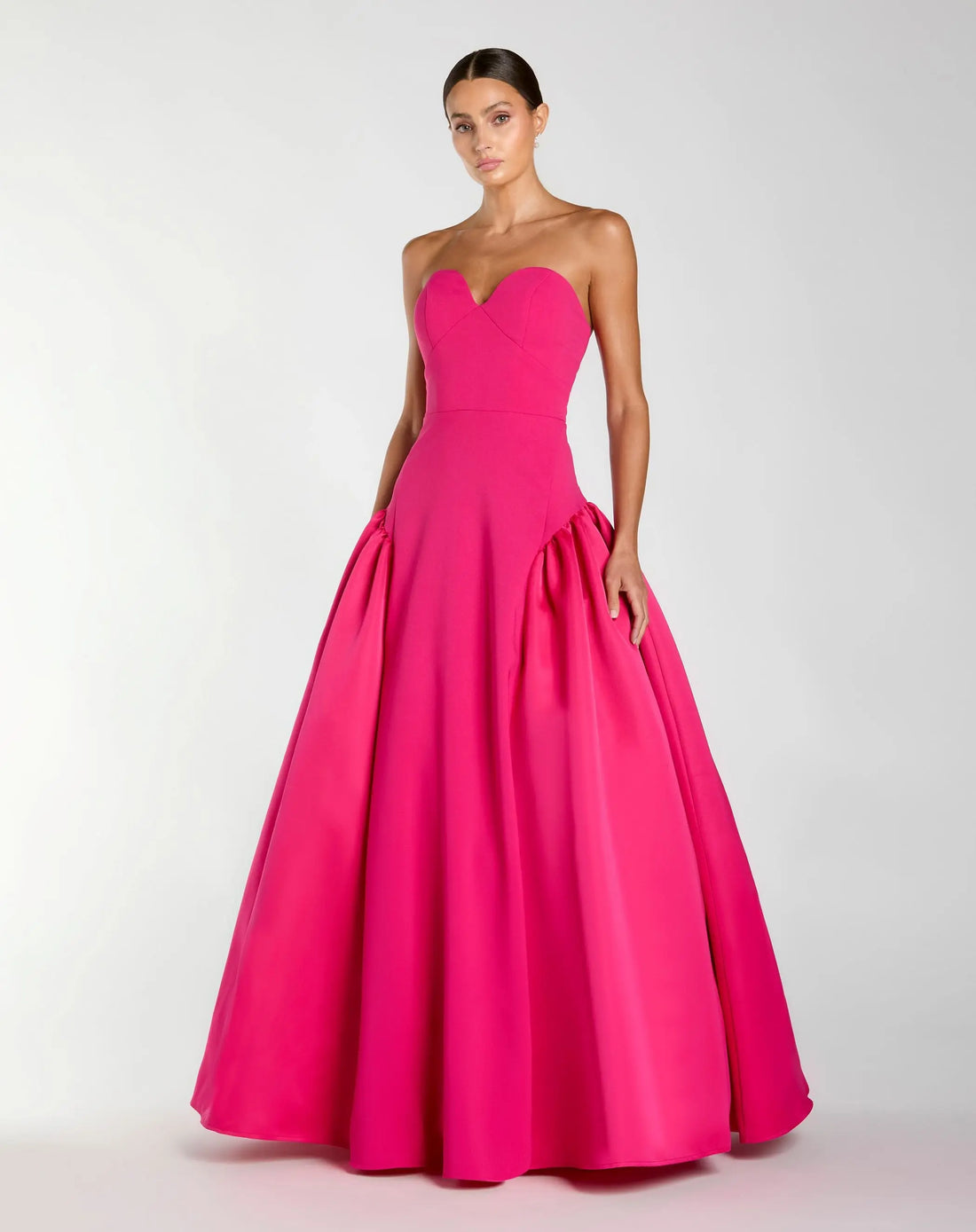 Pink Strapless Crepe Ball Gown With Satin Skirt