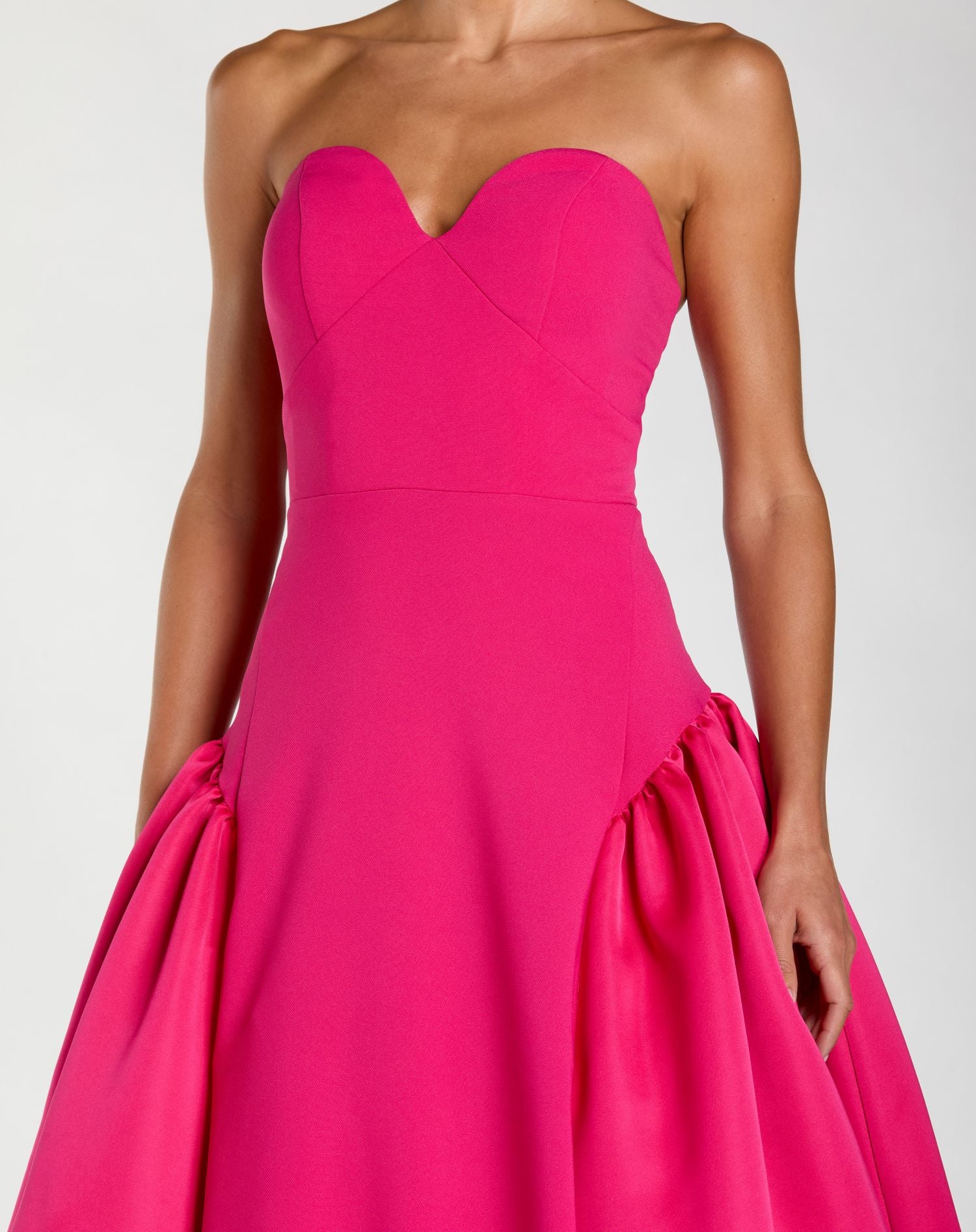 Pink Strapless Sweetheart Crepe Gown with Satin Skirt - Ieena for Mac Duggal