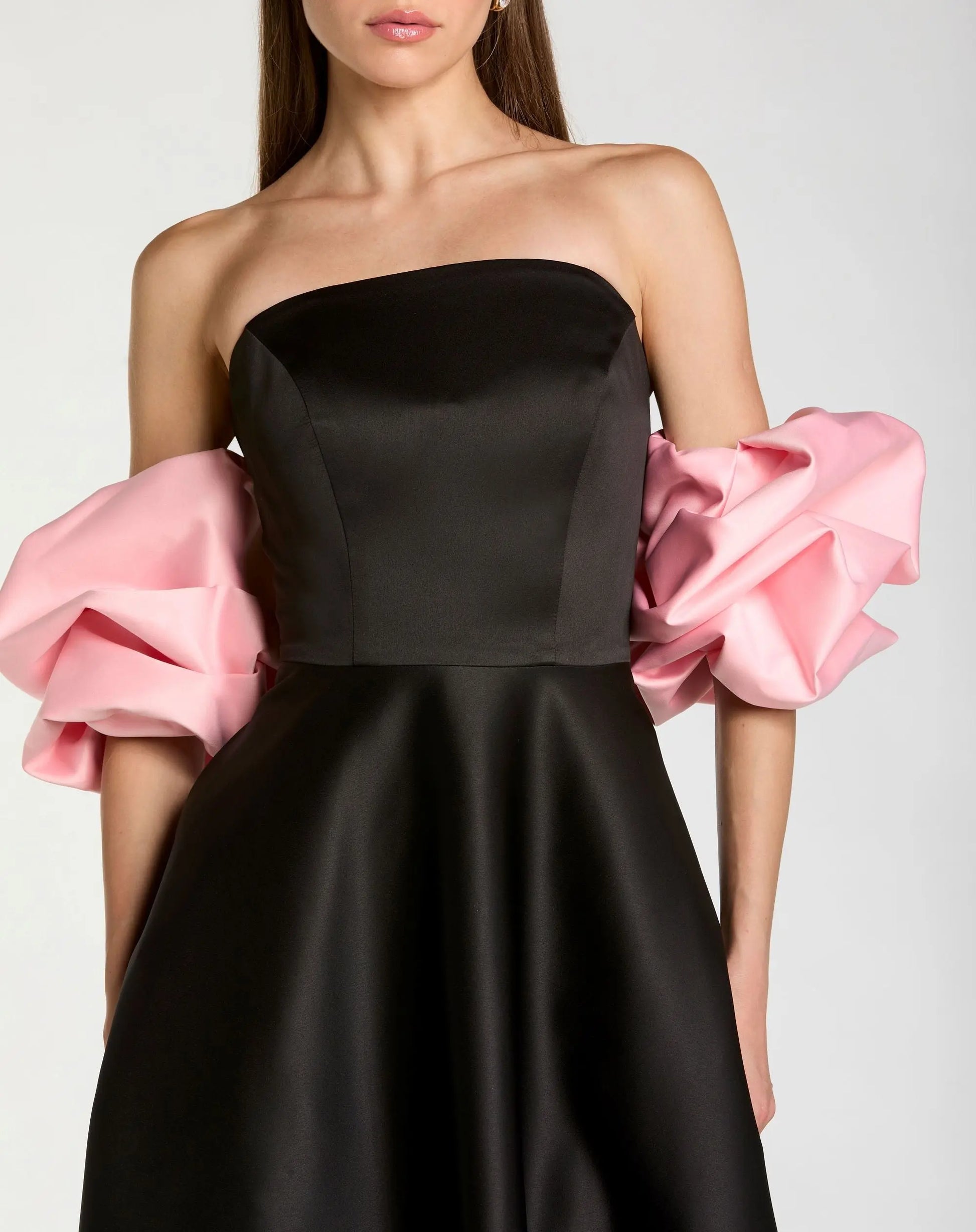 black dress with pink puff sleeves Black Dress With Pink Puff Sleeve Design