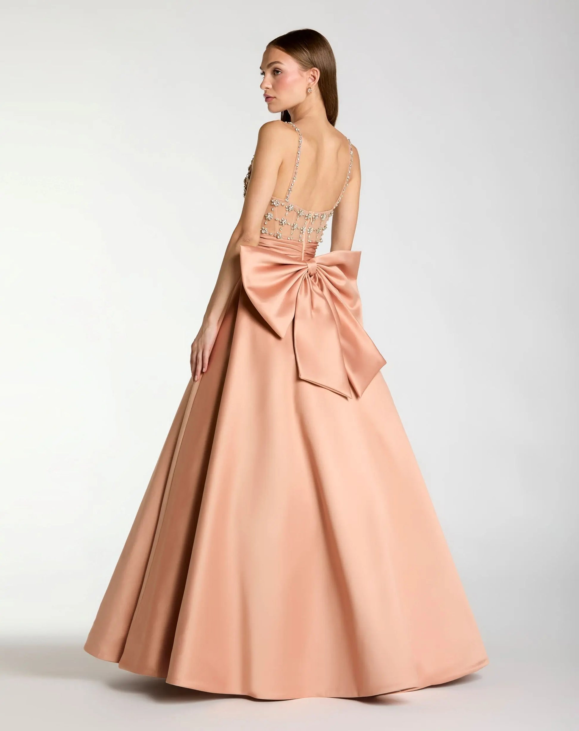 Peach Embellished Bodice Sweetheart Neck Satin Ball Gown - Mac Duggal