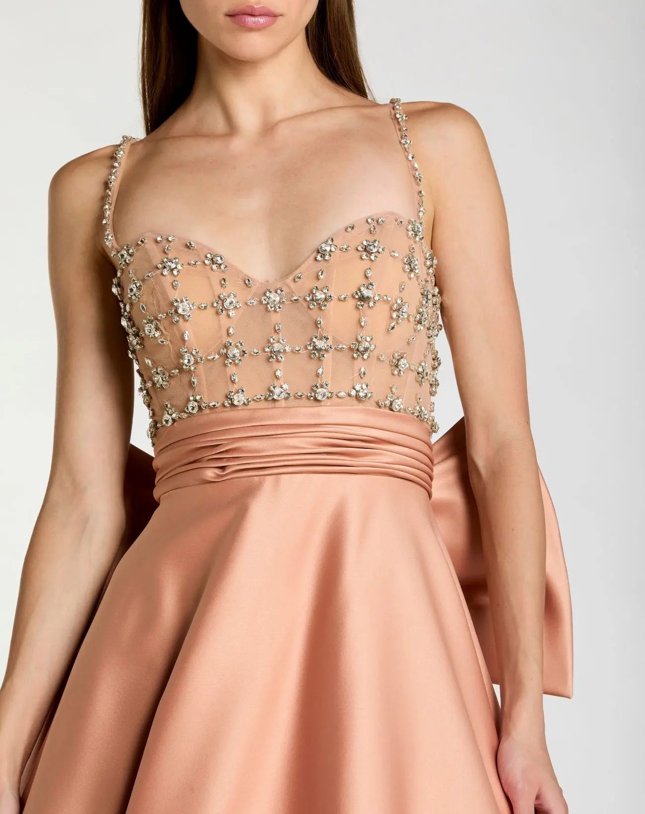 Peach Embellished Bodice Sweetheart Neck Satin Ball Gown - Mac Duggal