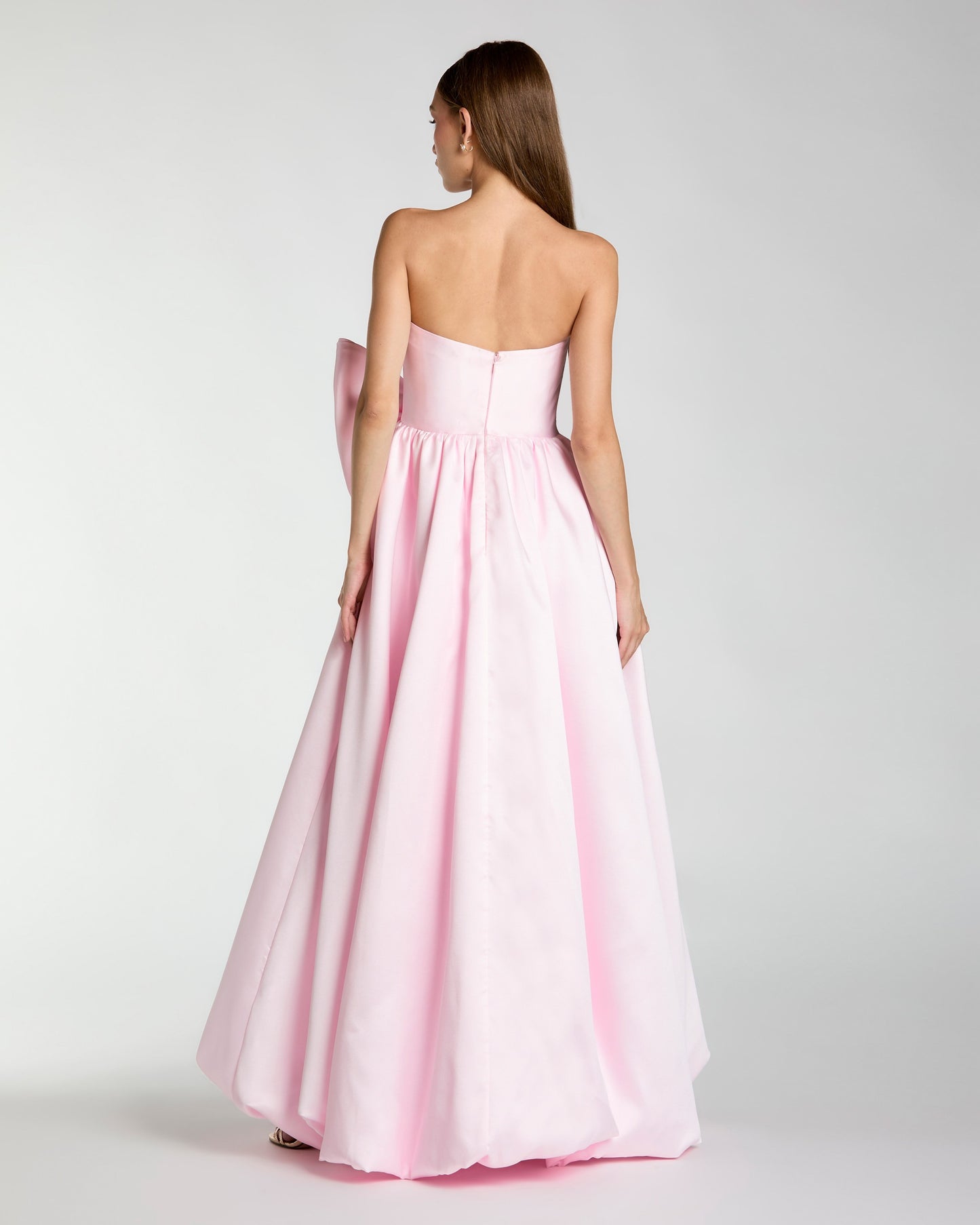 Light Pink Mikado Strapless Bubble Hem Ball Gown with Bow Ieena for Mac Duggal