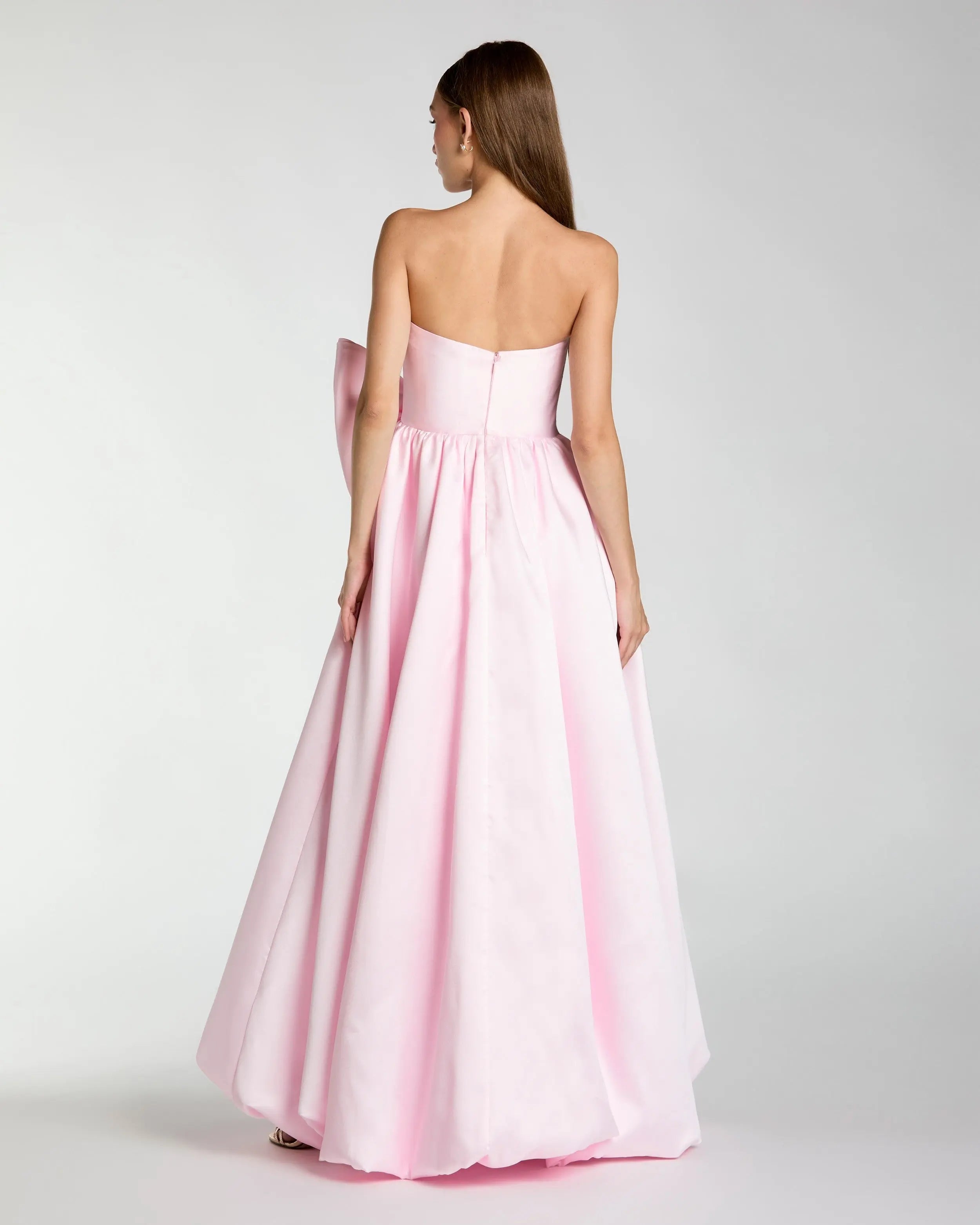 Light Pink Mikado Strapless Bubble Hem Ball Gown with Bow Ieena for Mac Duggal