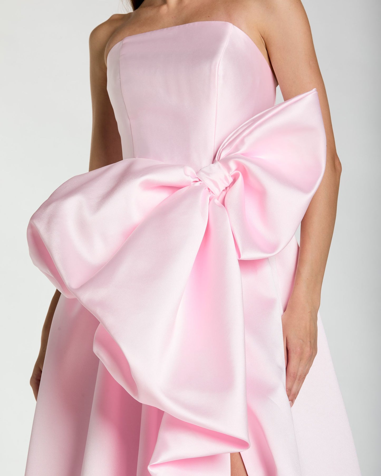 Light Pink Mikado Strapless Bubble Hem Ball Gown with Bow Ieena for Mac Duggal