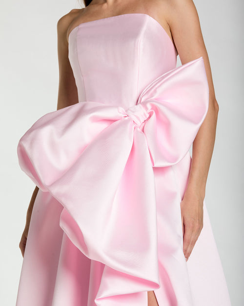 Light Pink Mikado Strapless Bubble Hem Ball Gown with Bow Ieena for Mac Duggal