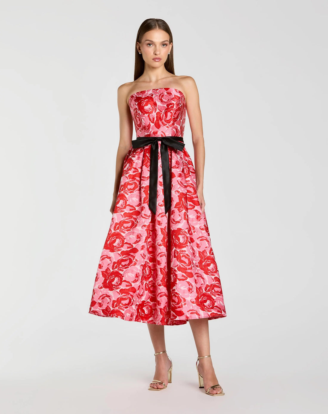 ieena for mac duggal red dress Red Pleated Charmeuse One-Shoulder Evening Gown with Ruffle Detail
