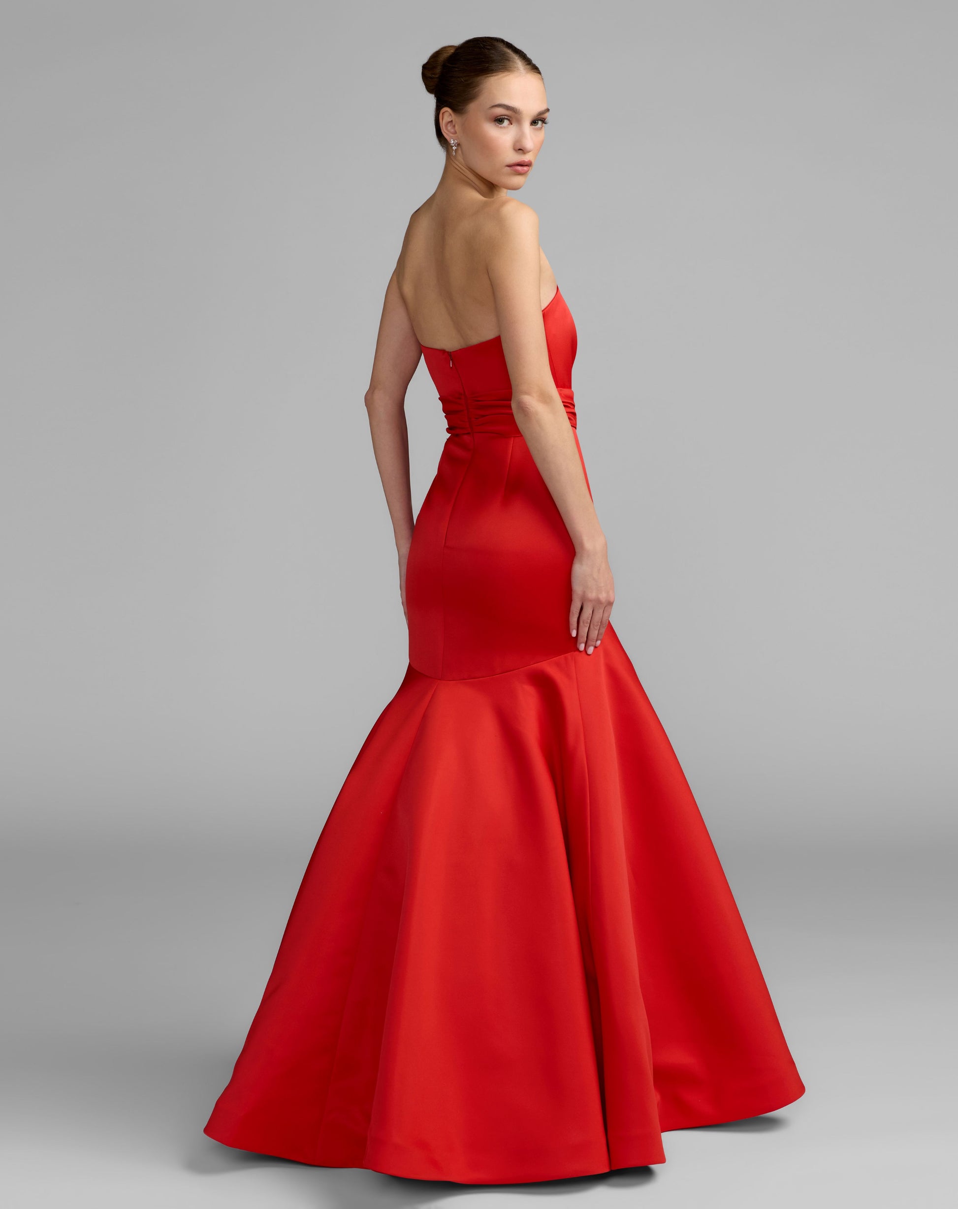 Red Strapless Satin Mermaid Gown with Oversize Bow - Mac Duggal