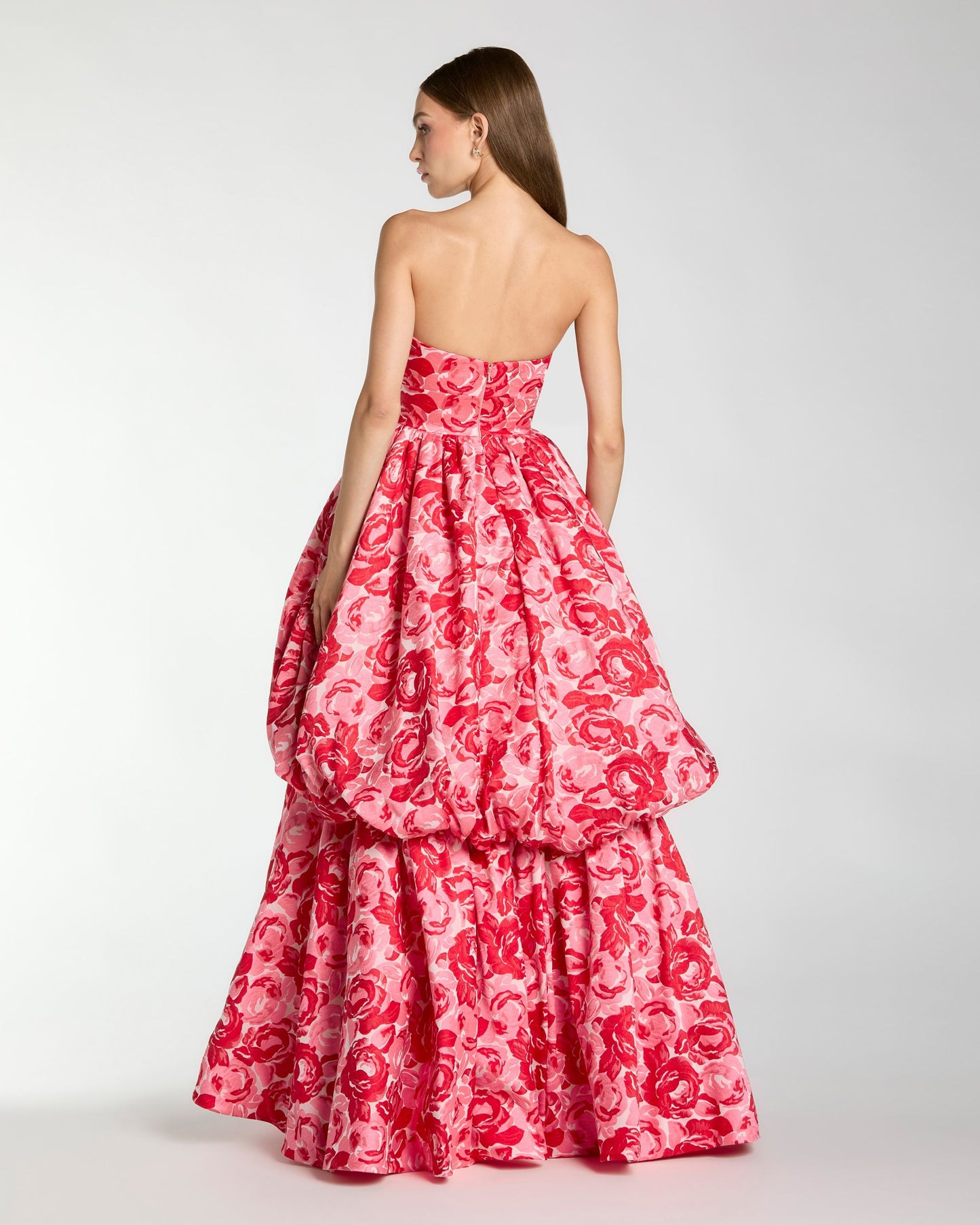 Pink Brocade Strapless Bubble Hem Ballgown Ieena for Mac Duggal