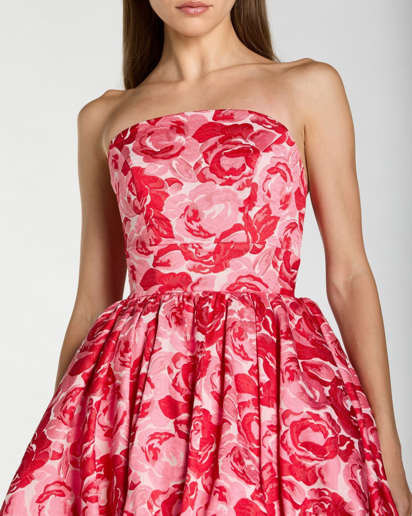 Pink Brocade Strapless Bubble Hem Ballgown Ieena for Mac Duggal