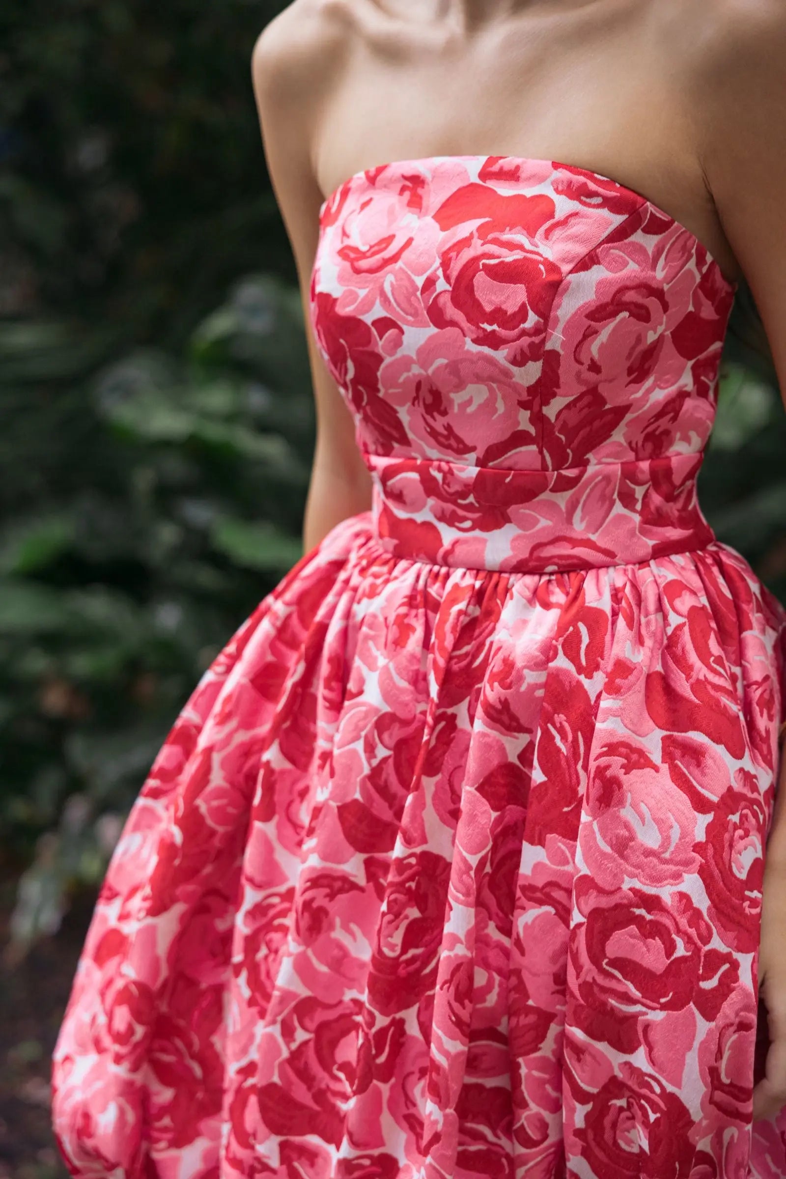 Pink Brocade Strapless Bubble Hem Ballgown Ieena for Mac Duggal