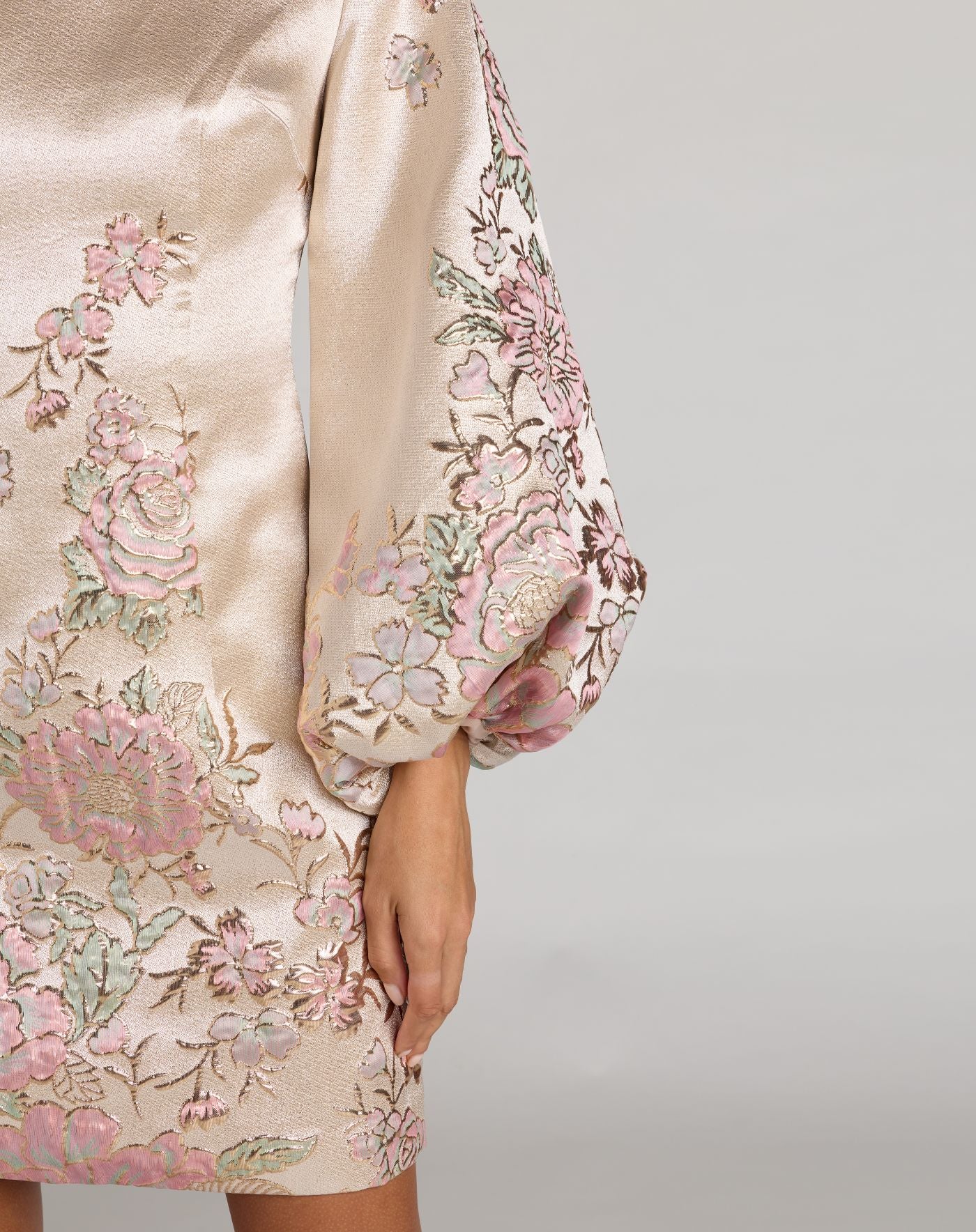 Ivory Brocade High Neck Long Sleeve Mini Dress - Mac Duggal