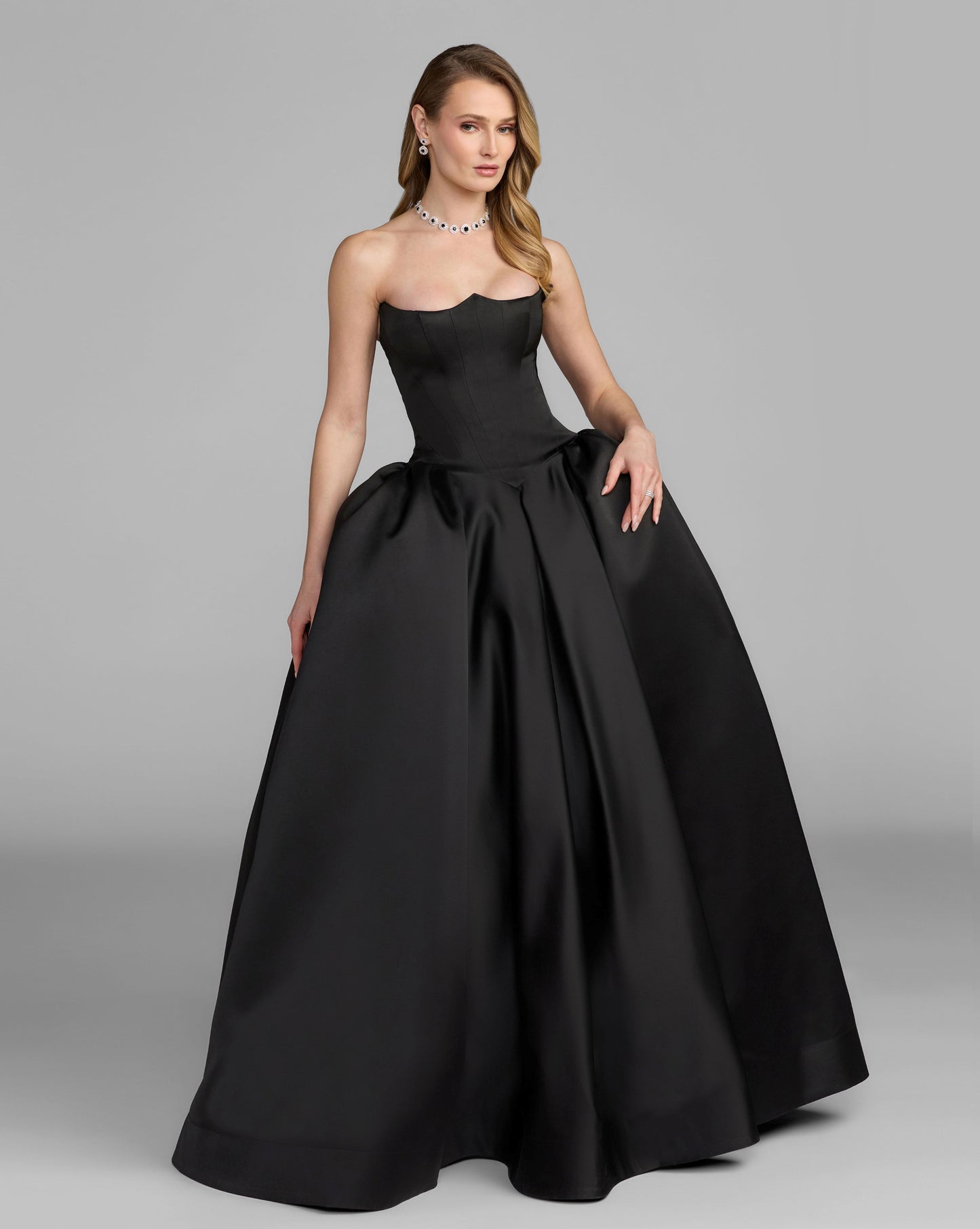 Black Strapless Satin Corset Ball Gown - Mac Duggal