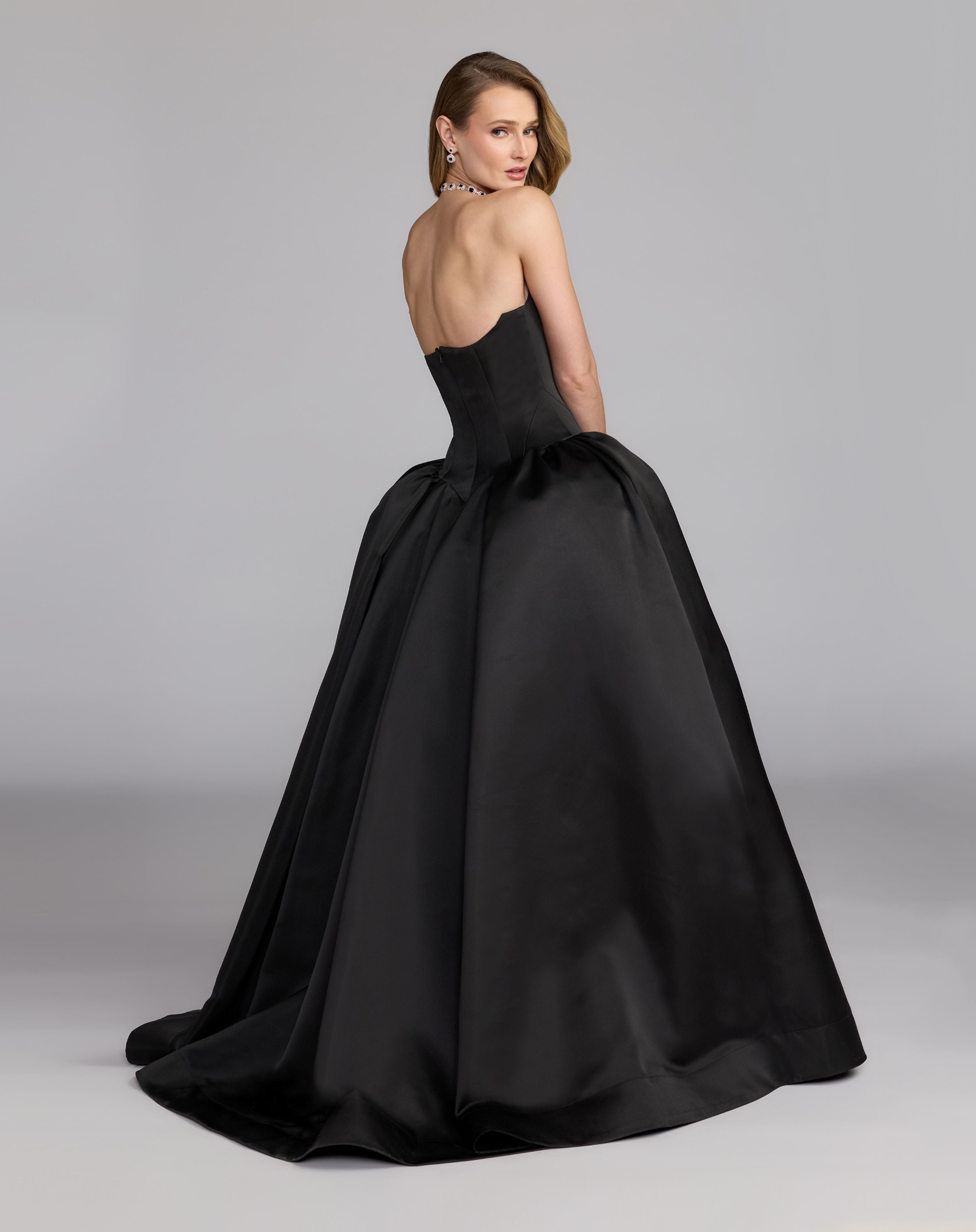 Black Strapless Satin Corset Ball Gown - Mac Duggal