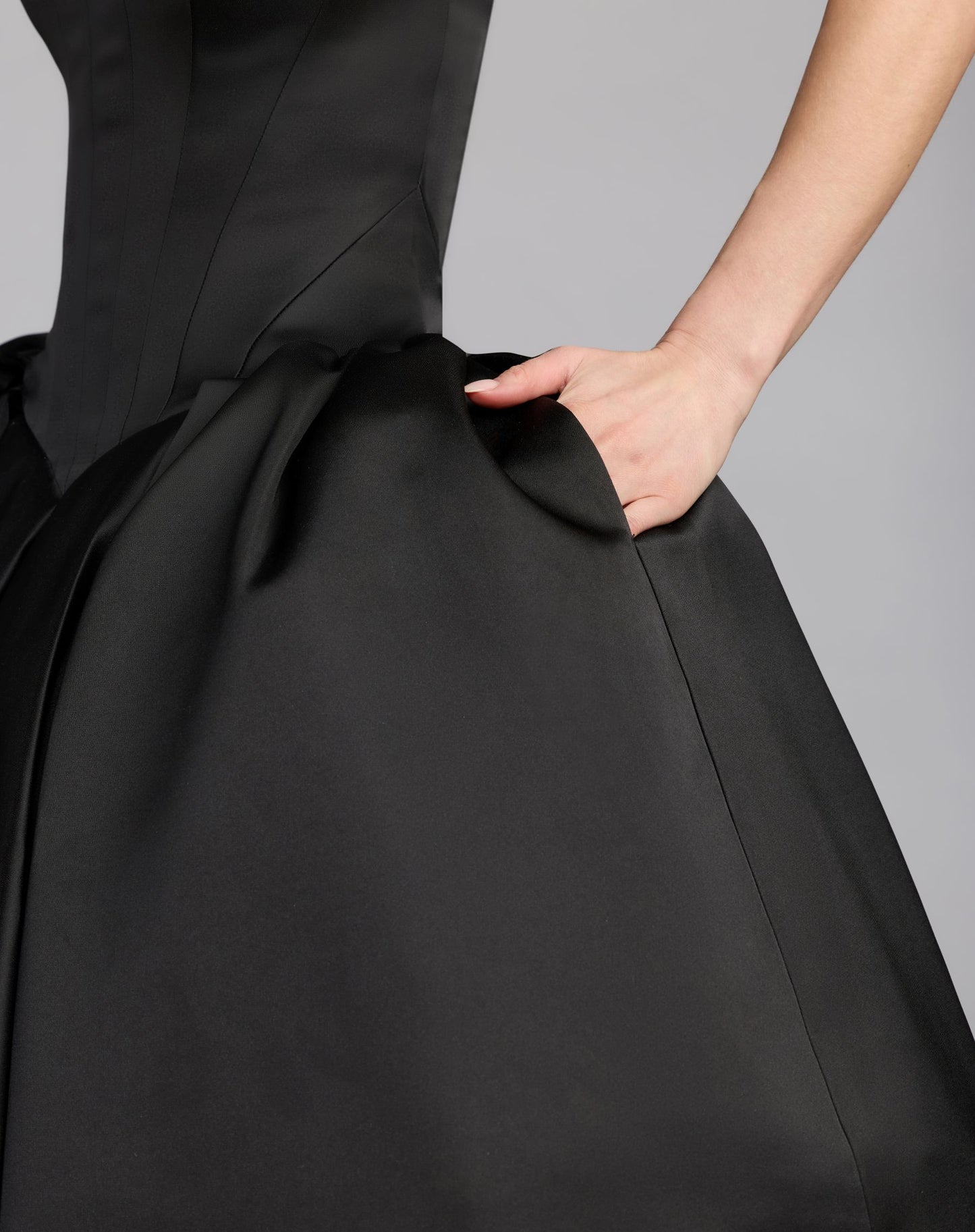 Black Strapless Satin Corset Ball Gown - Mac Duggal