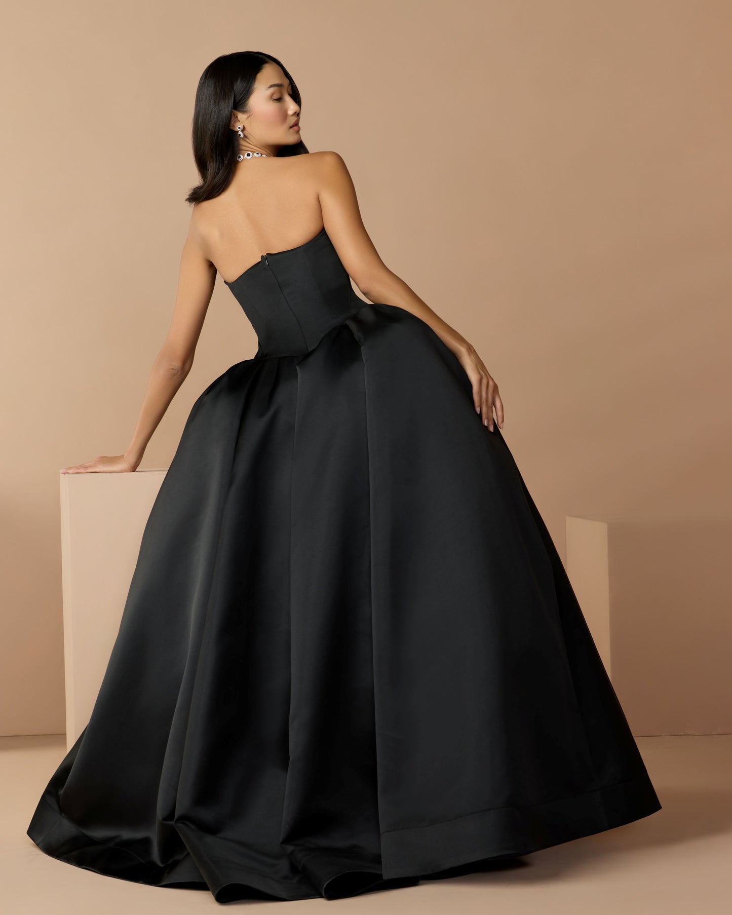 Black Strapless Satin Corset Ball Gown - Mac Duggal
