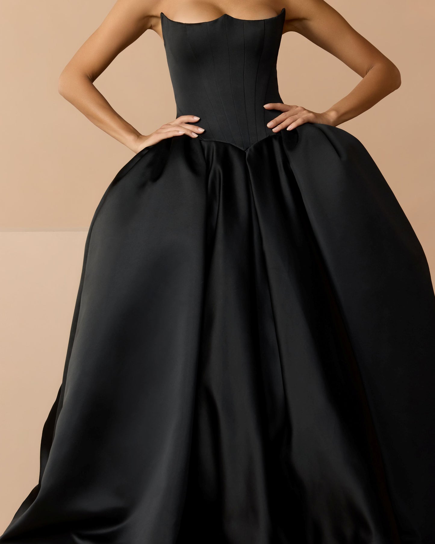 Black Strapless Satin Corset Ball Gown - Mac Duggal
