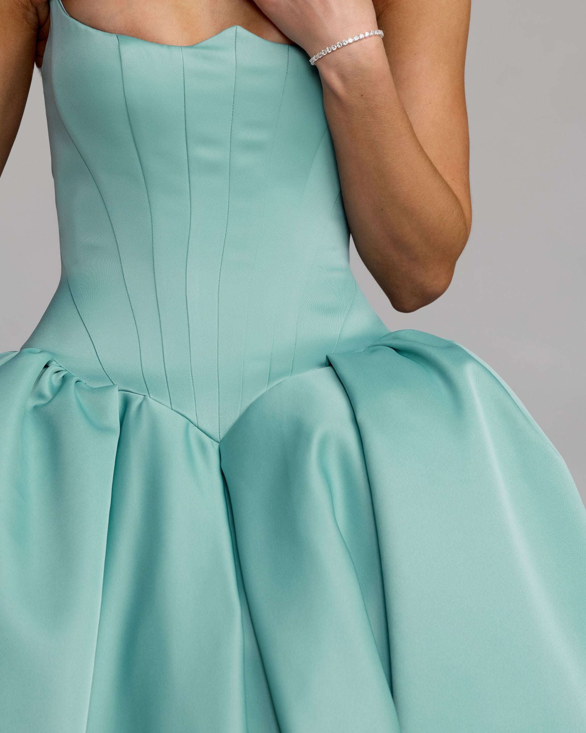 Blue Strapless Satin Corset Ball Gown Mac Duggal