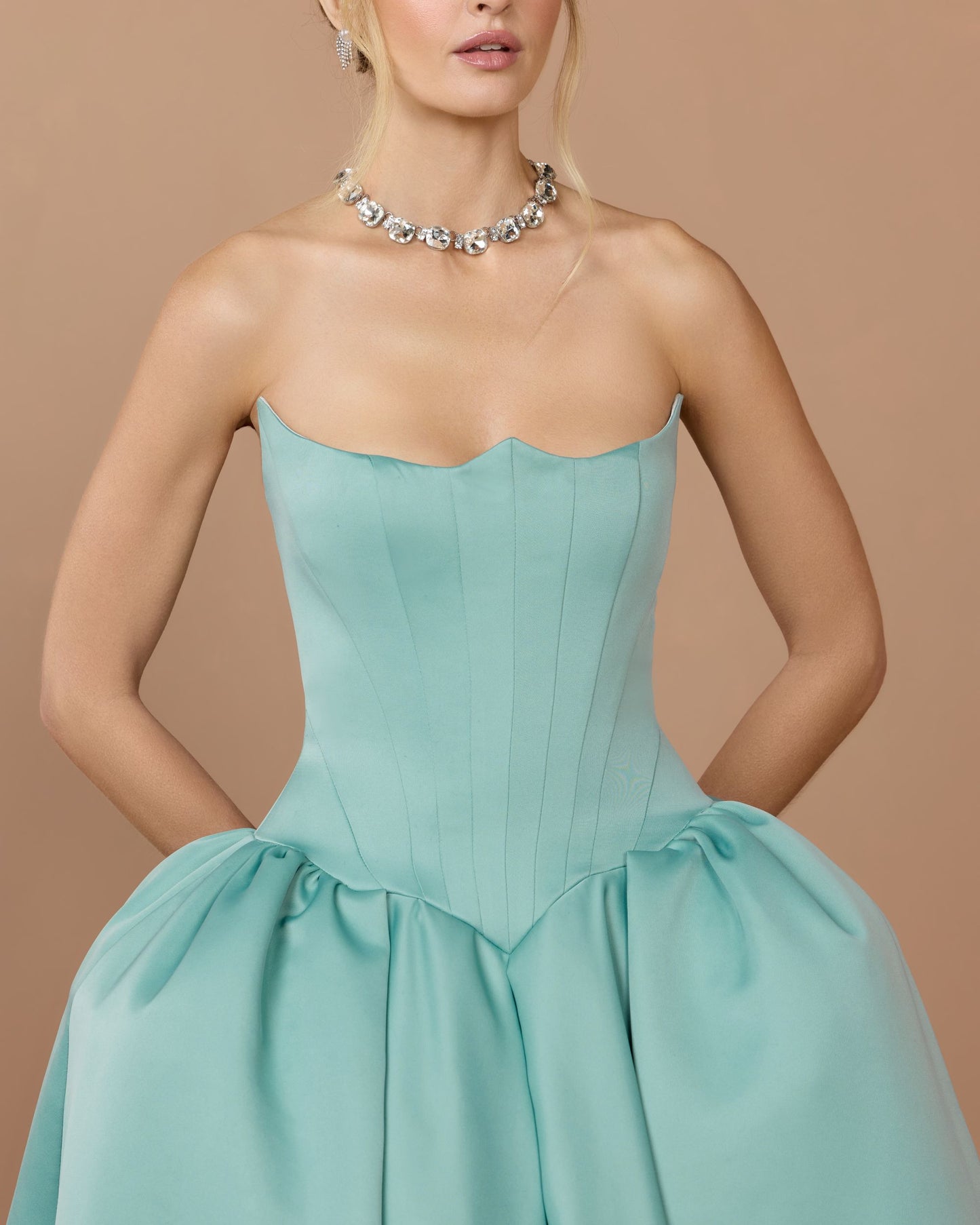Blue Strapless Satin Corset Ball Gown Mac Duggal