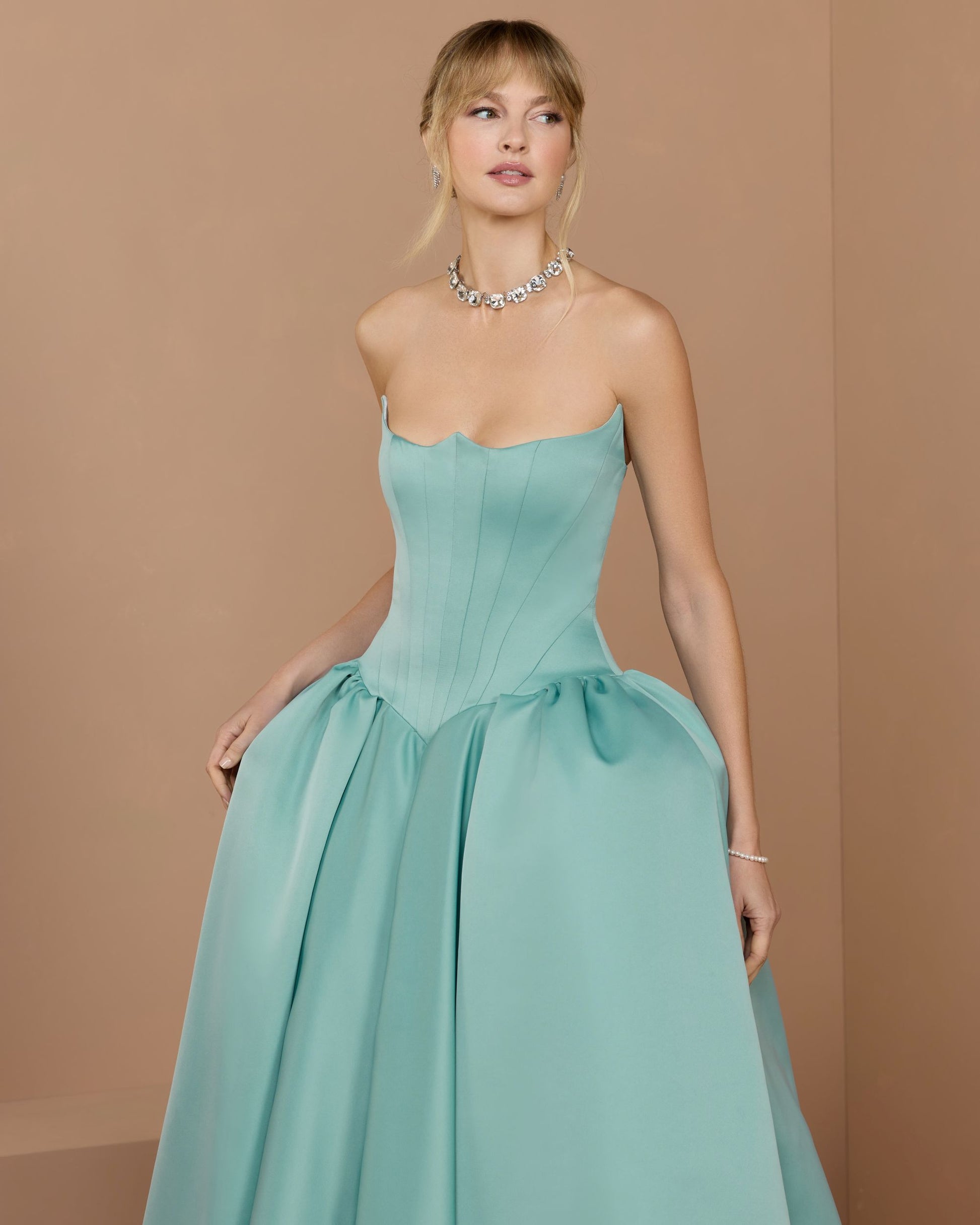 Blue Strapless Satin Corset Ball Gown Mac Duggal
