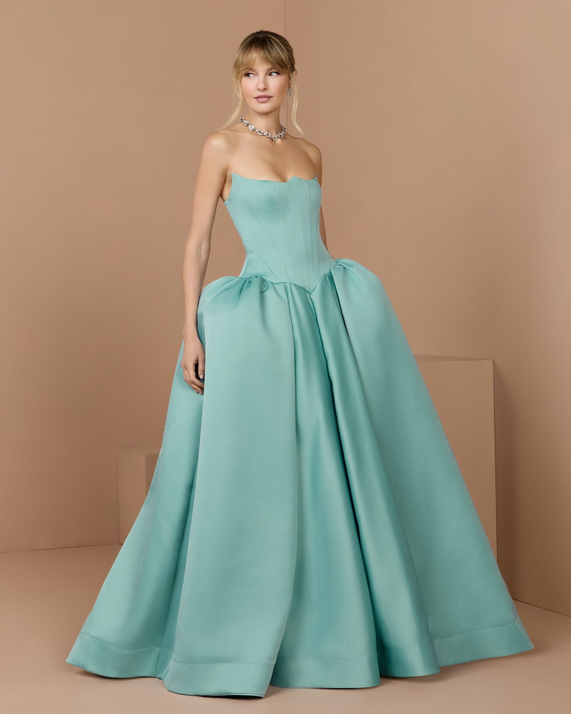 Blue Strapless Satin Corset Ball Gown