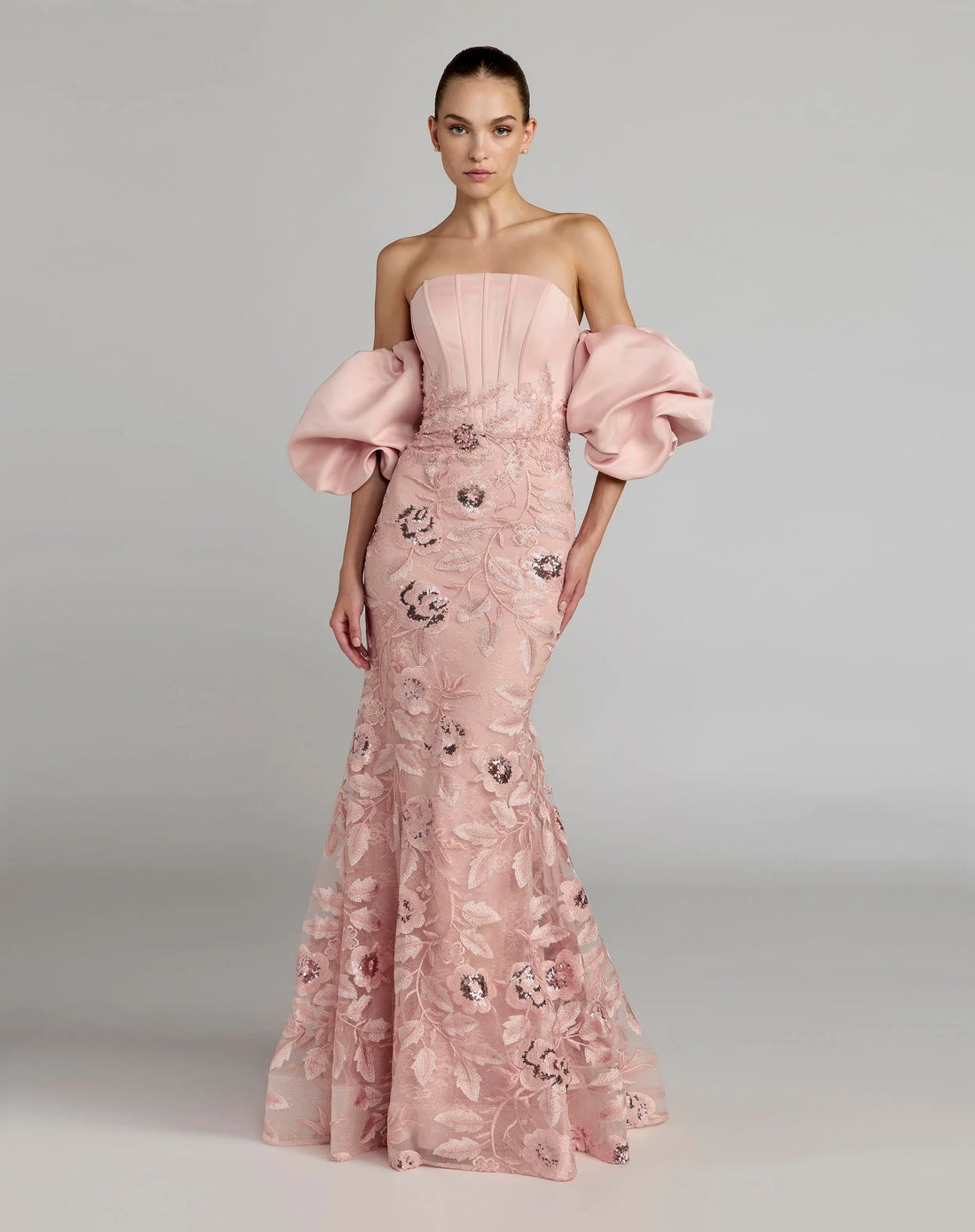 Pink Satin Off The Shoulder Embroidered Mermaid Gown | Mac Duggal Pink Satin Off The Shoulder Embroidered Mermaid Gown | Mac Duggal