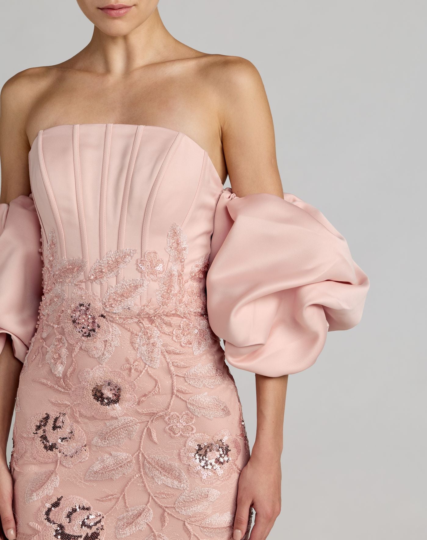 Pink Satin Off The Shoulder Embroidered Mermaid Gown - Mac Duggal