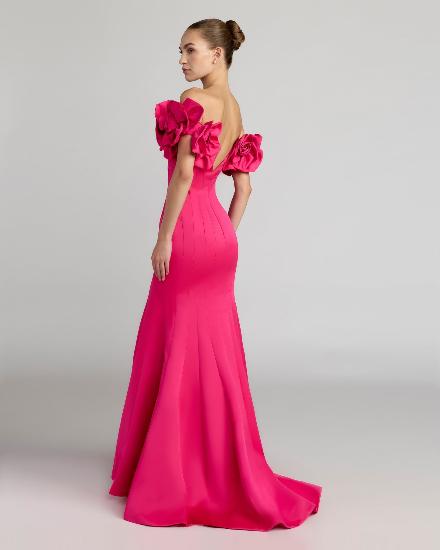 Pink Off The Shoulder Gown with 3D Floral Sleeves Mac Duggal