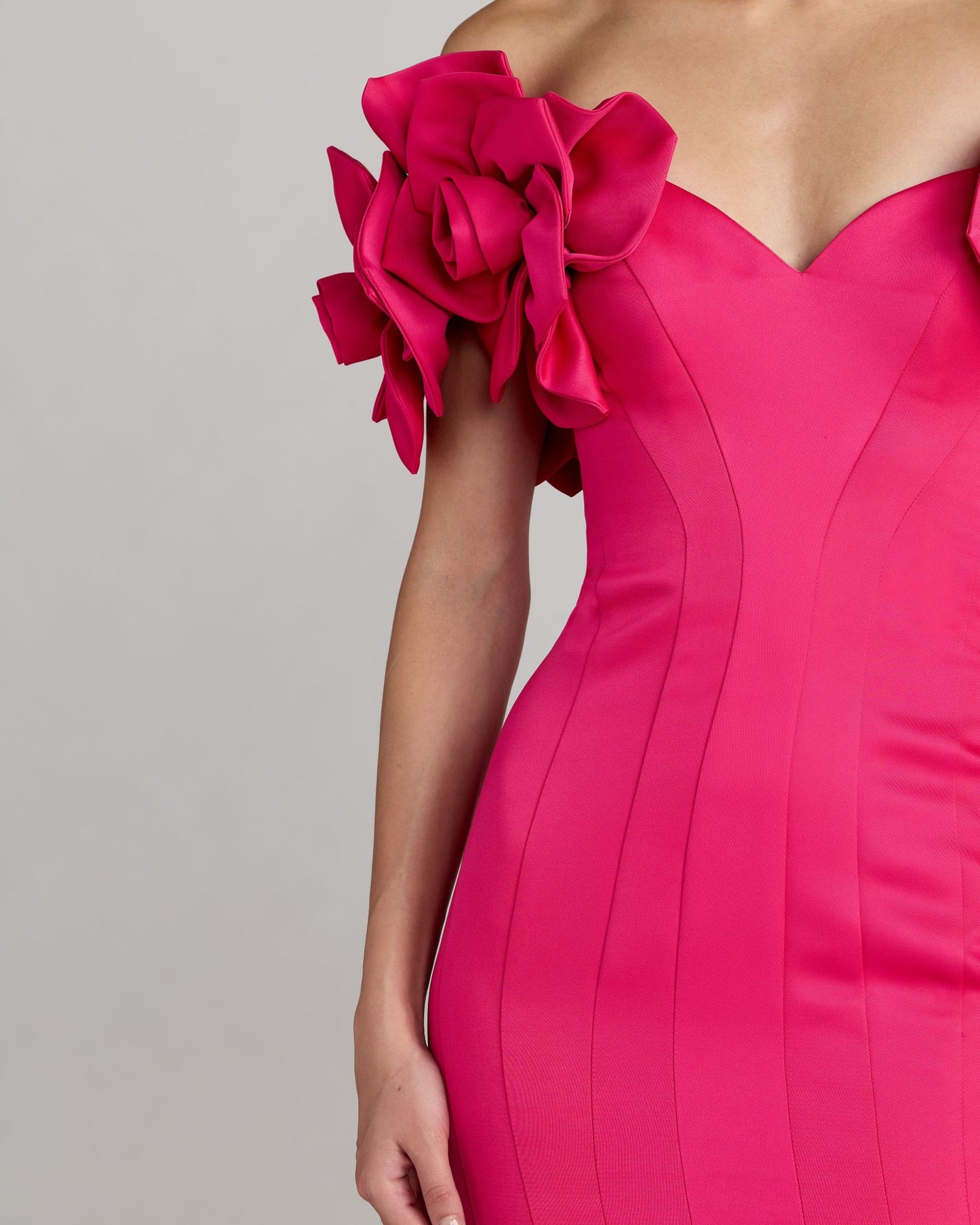 Pink Off The Shoulder Gown with 3D Floral Sleeves Mac Duggal