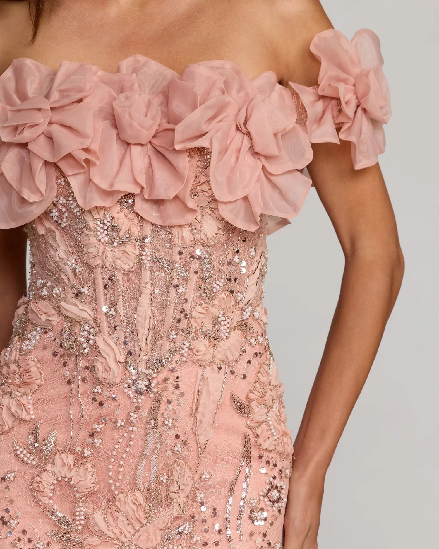 Blush 3D Floral Embellished Off The Shoulder Mermaid Gown Mac Duggal