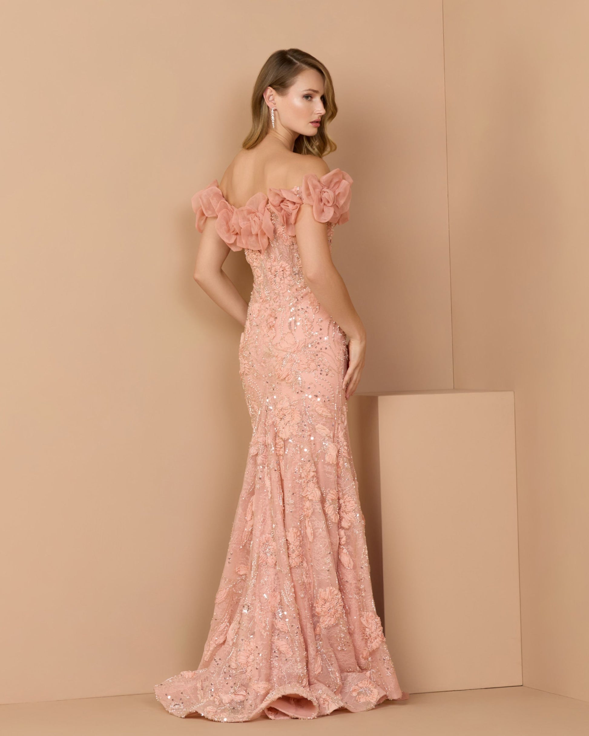 Pink Off The Shoulder Embellished Mermaid Gown Mac Duggal Collection
