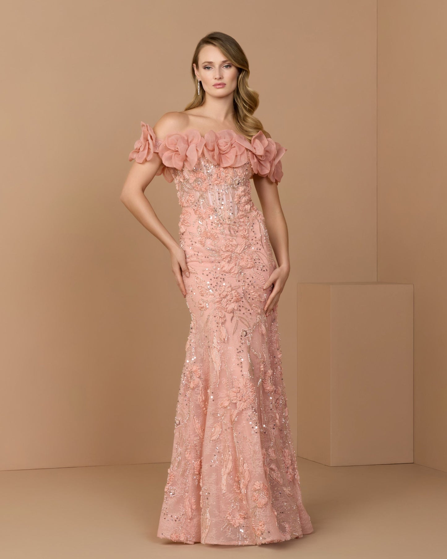 Pink Off The Shoulder Embellished Mermaid Gown Mac Duggal Collection