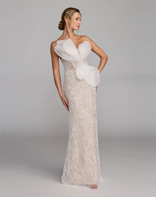 Ivory Strapless Embellished Column Gown with Bow Mac Duggal